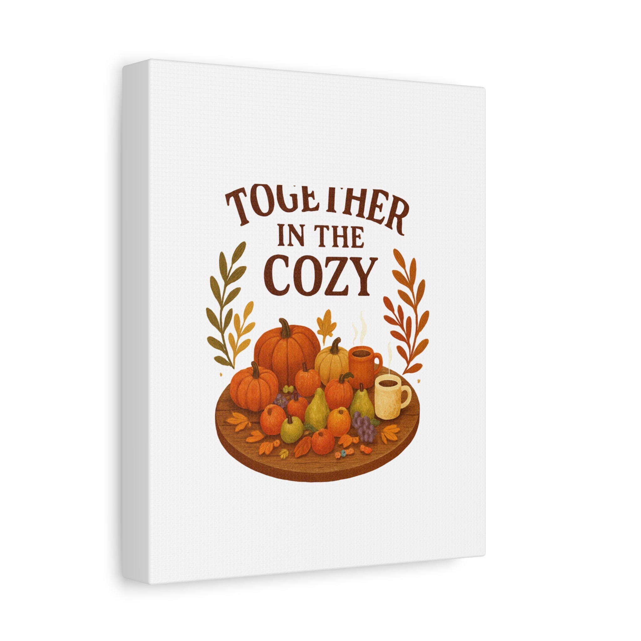 Fall Harvest Cozy Canvas Wall Art – "In The Cozy" Pumpkin & Coffee Autumn Decor