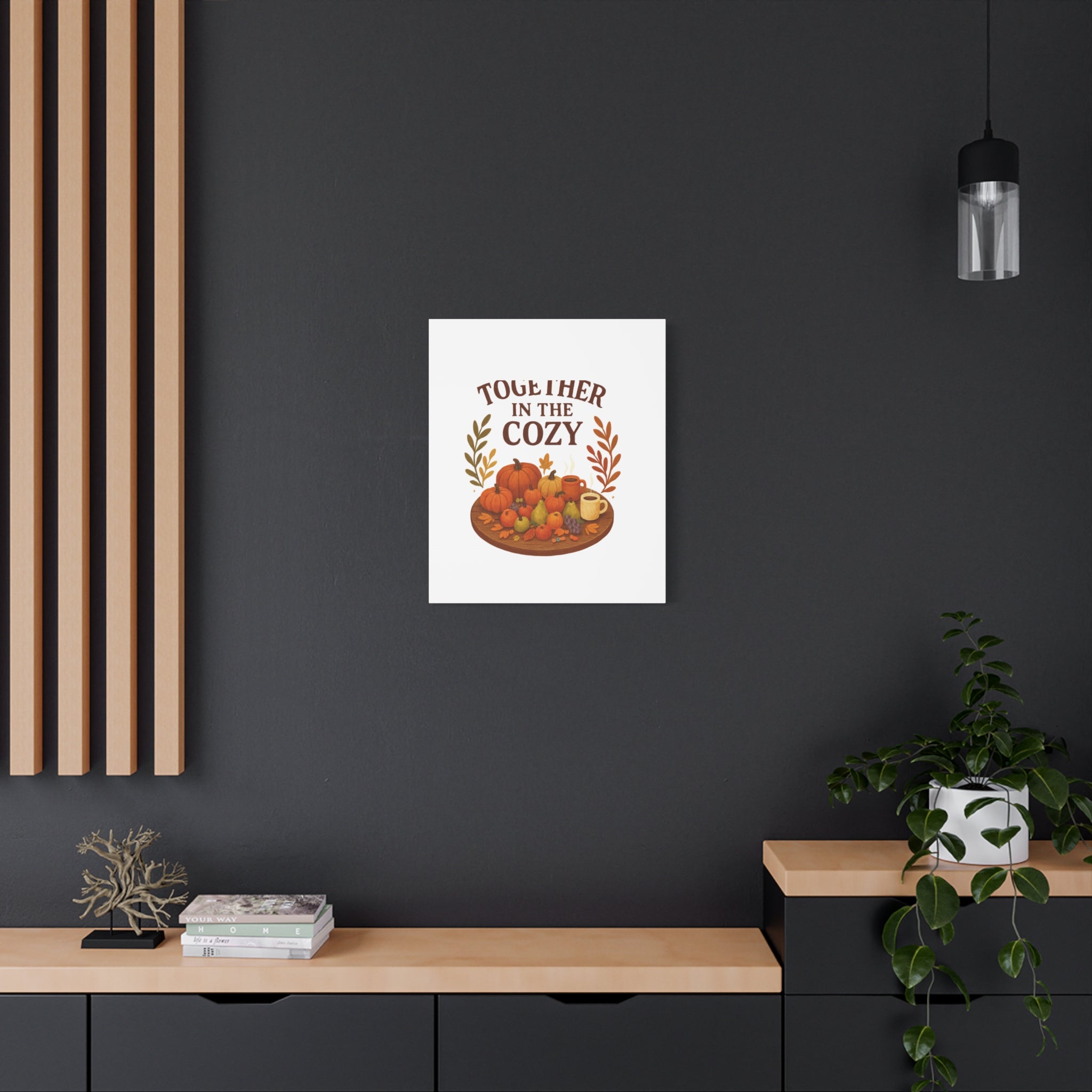 Fall Harvest Cozy Canvas Wall Art – "In The Cozy" Pumpkin & Coffee Autumn Decor