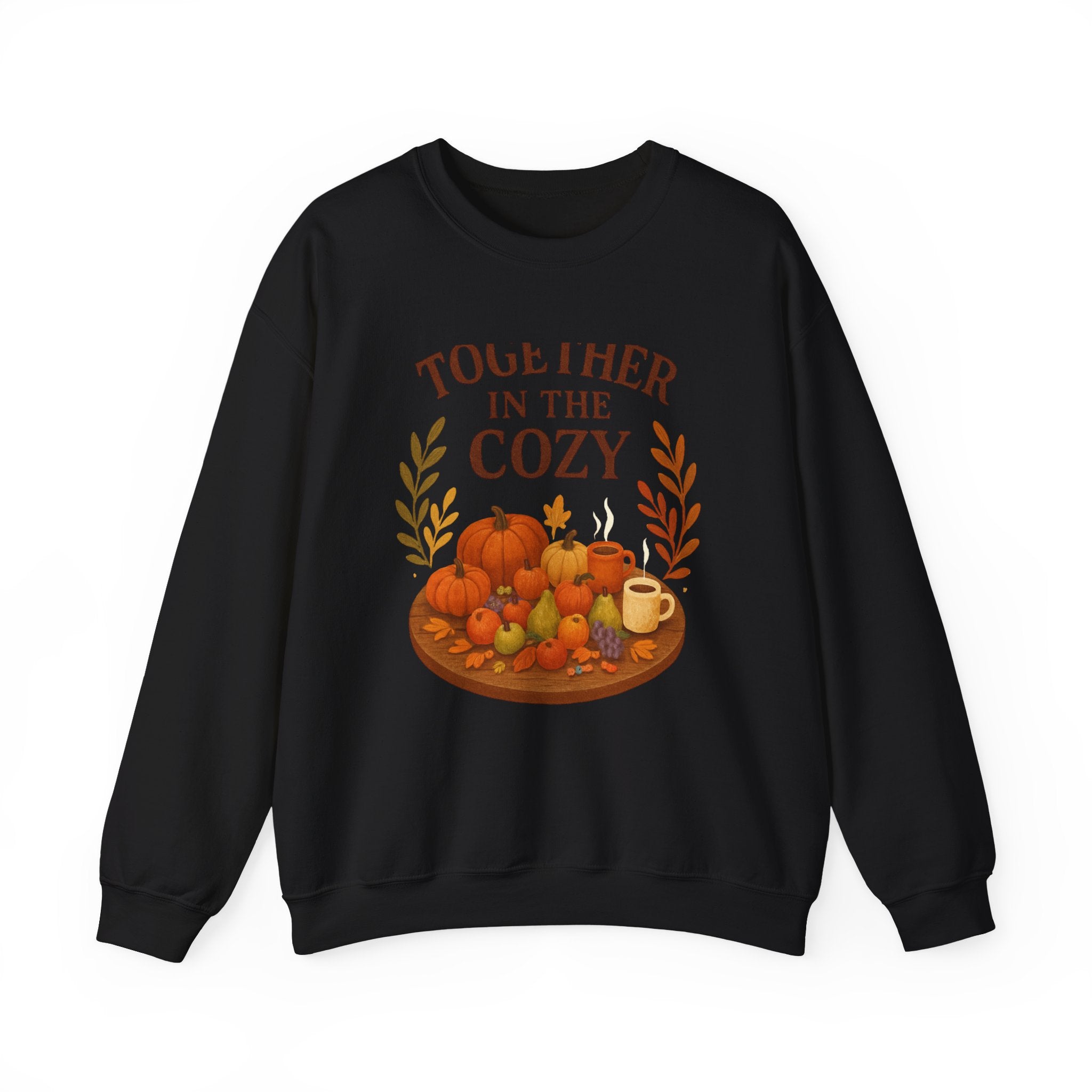 Cozy Fall Sweatshirt — "Together in the Cozy" Pumpkin & Mug Crewneck