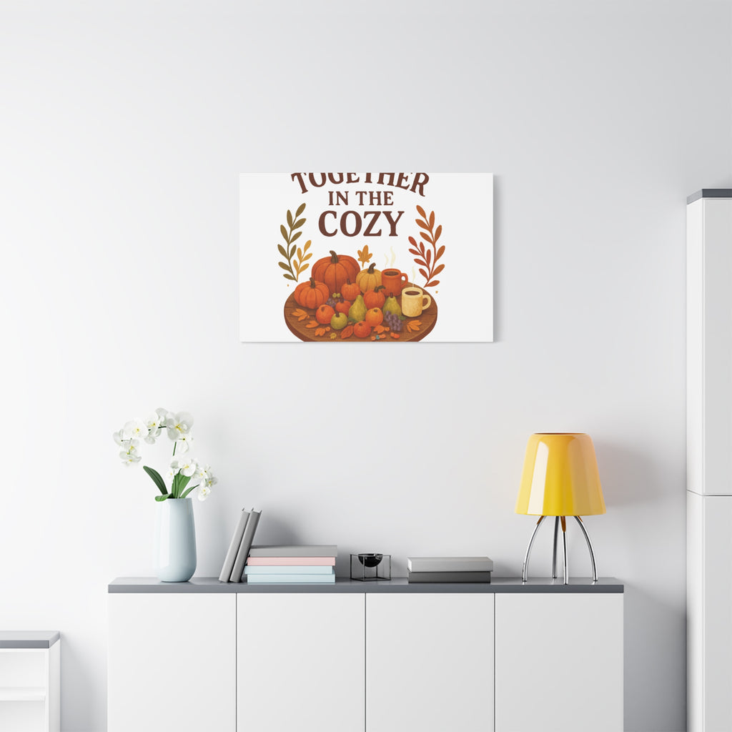 Fall Harvest Cozy Canvas Wall Art – "In The Cozy" Pumpkin & Coffee Autumn Decor