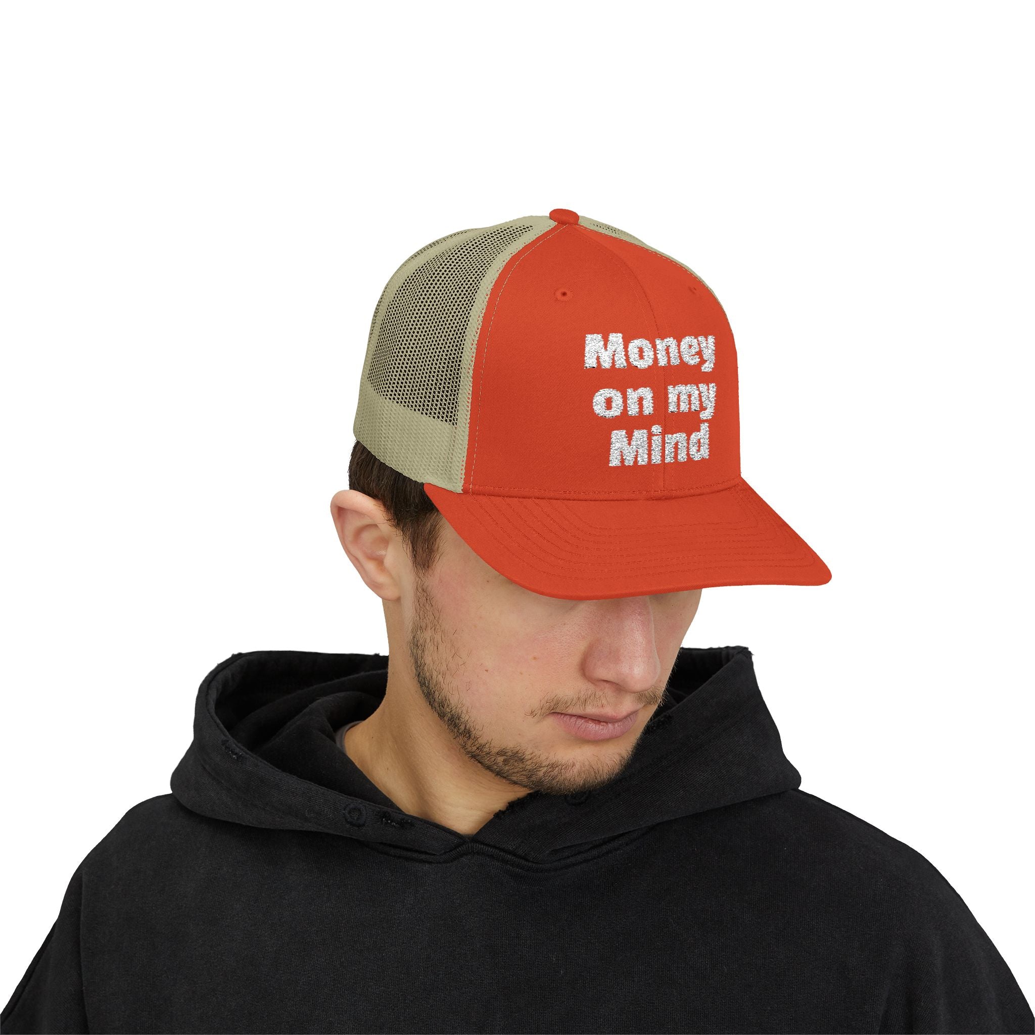 Money On My Mind Trucker Cap — Embroidered Mesh Snapback Hat