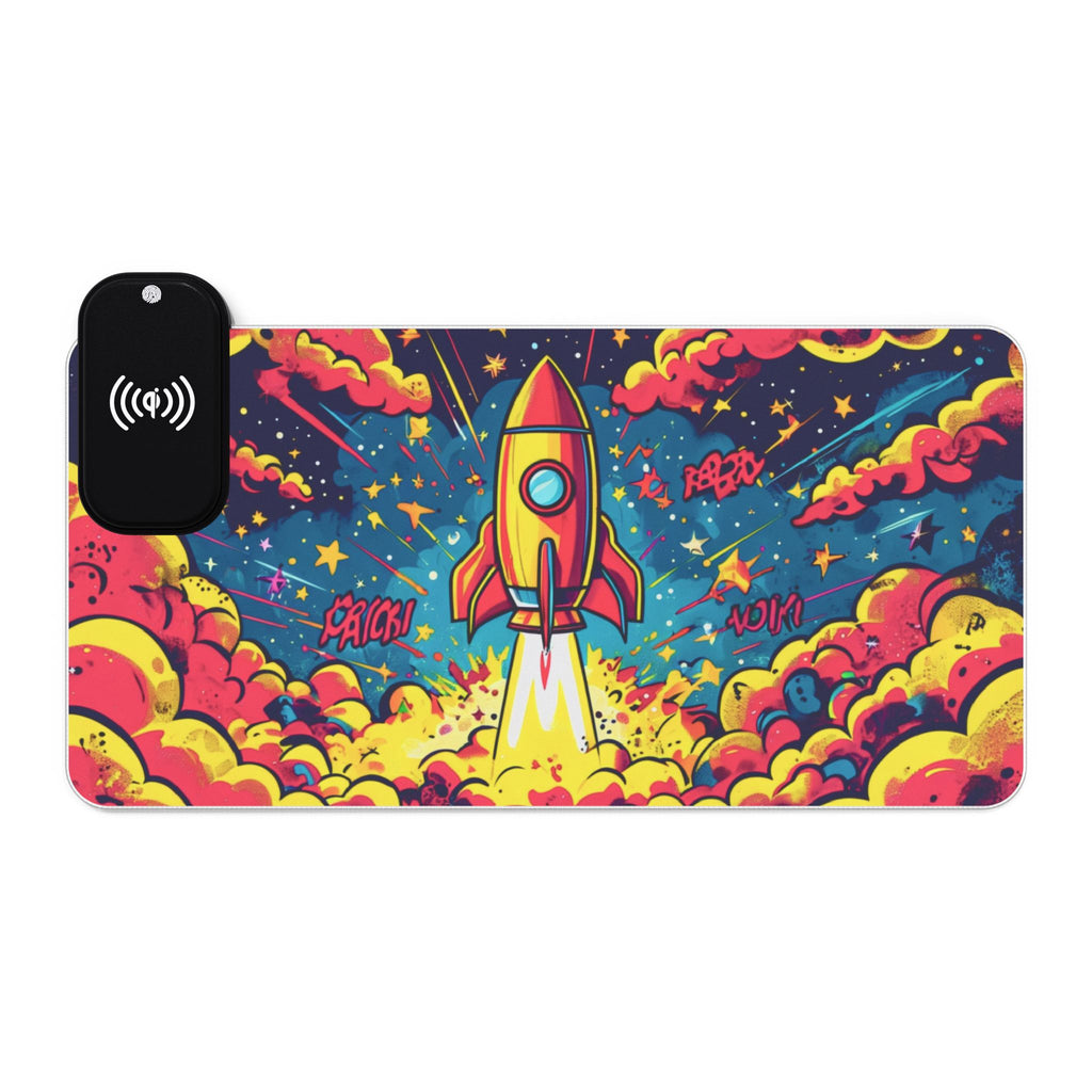 LED Gaming Mouse Pad with Wireless Charging - Rocket Launch Design