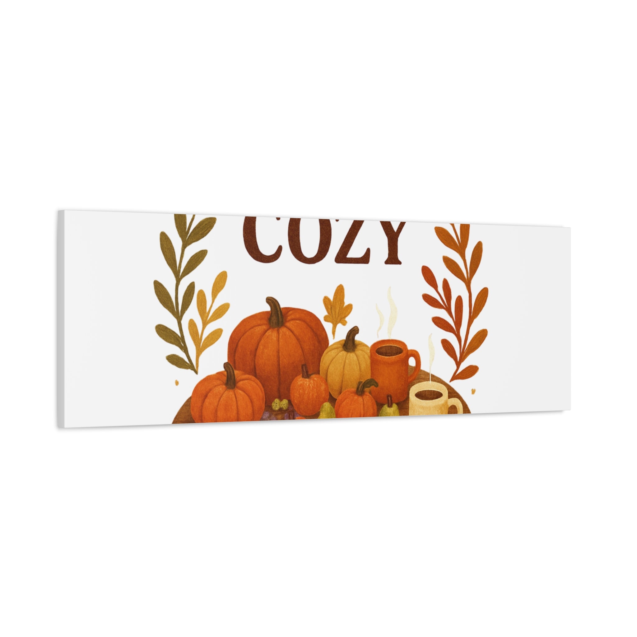Fall Harvest Cozy Canvas Wall Art – "In The Cozy" Pumpkin & Coffee Autumn Decor