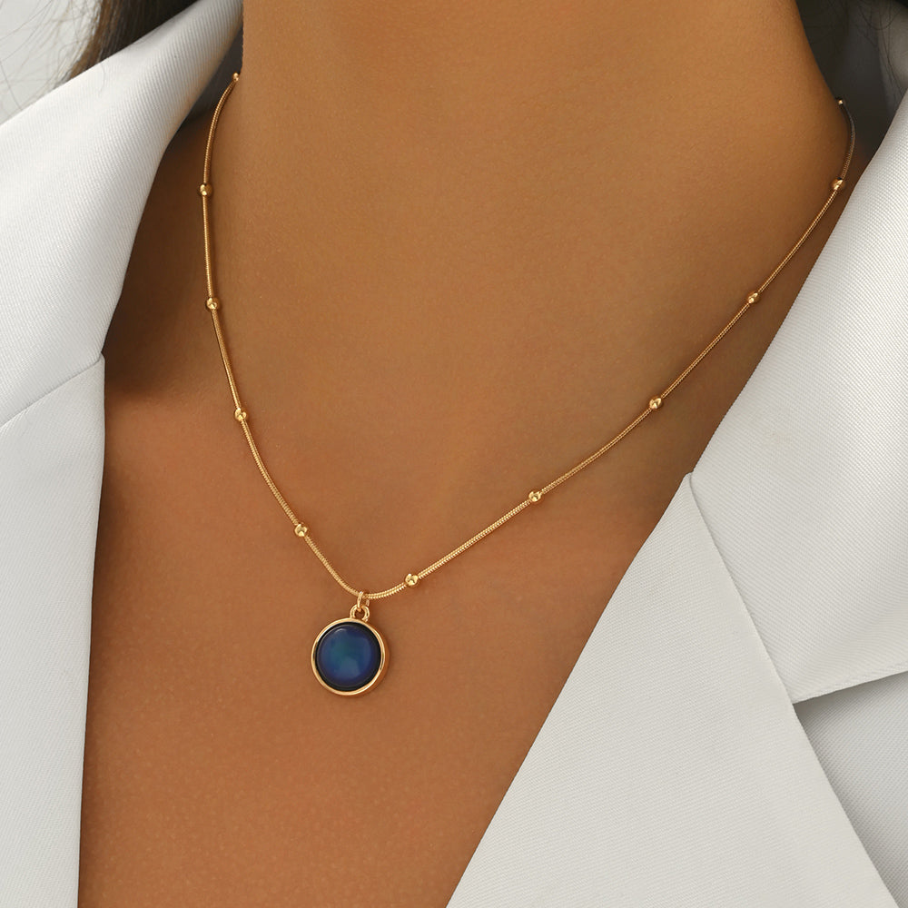 Elevate Your Style with the Lxalry 18K Gold-Plated Mood Responsive Necklace - Handmade Stainless Steel Jewelry with Color Shifting Resin Pendant, Perfect Gift for Women