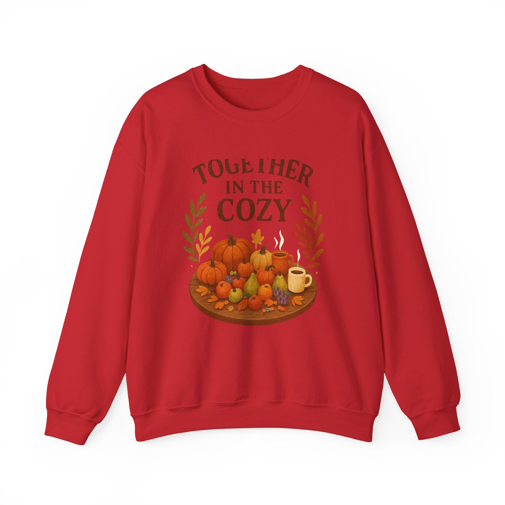 Cozy Fall Sweatshirt — "Together in the Cozy" Pumpkin & Mug Crewneck