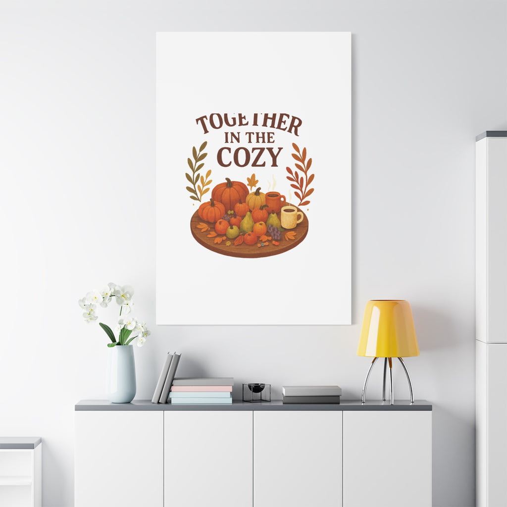 Fall Harvest Cozy Canvas Wall Art – "In The Cozy" Pumpkin & Coffee Autumn Decor