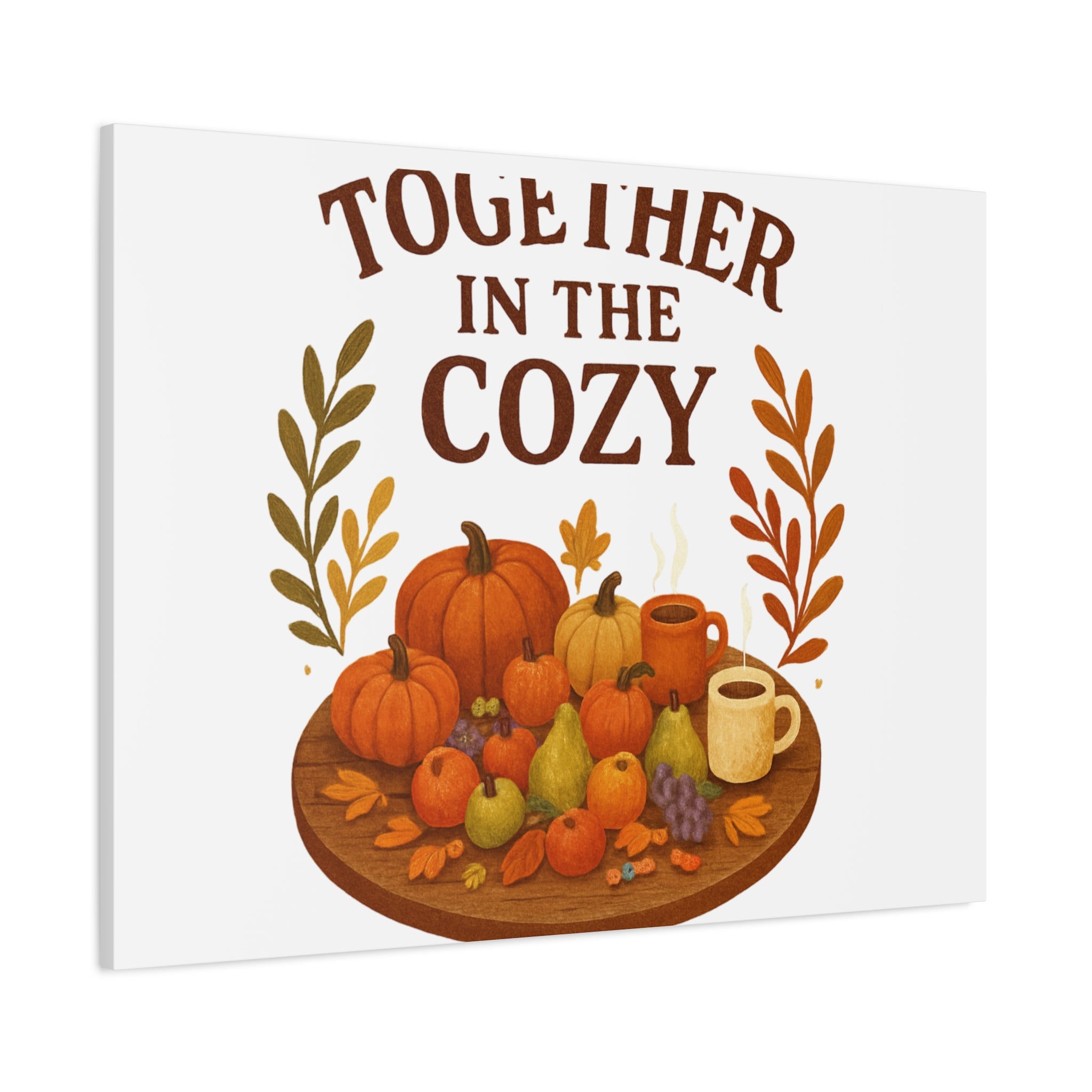 Fall Harvest Cozy Canvas Wall Art – "In The Cozy" Pumpkin & Coffee Autumn Decor