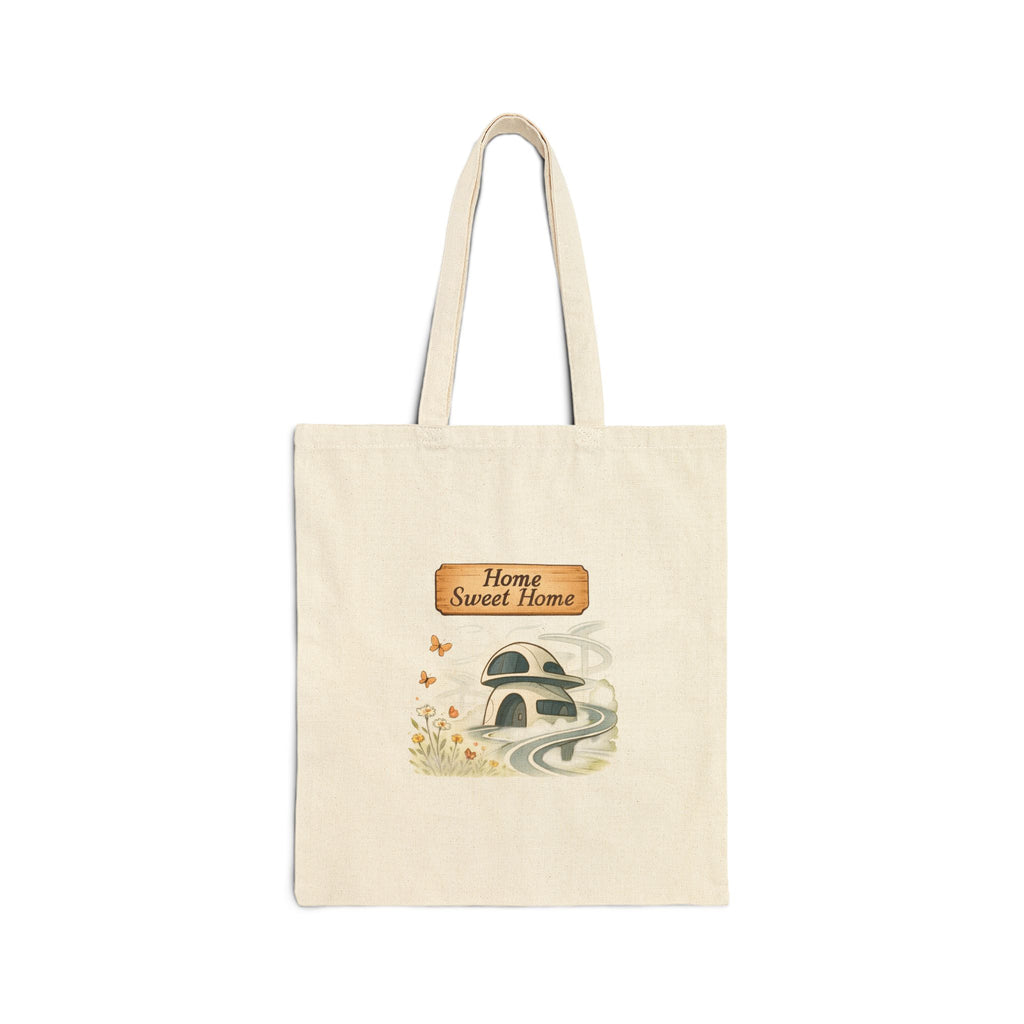 Home Sweet Home Canvas Tote Bag — Cozy Cottage Illustration
