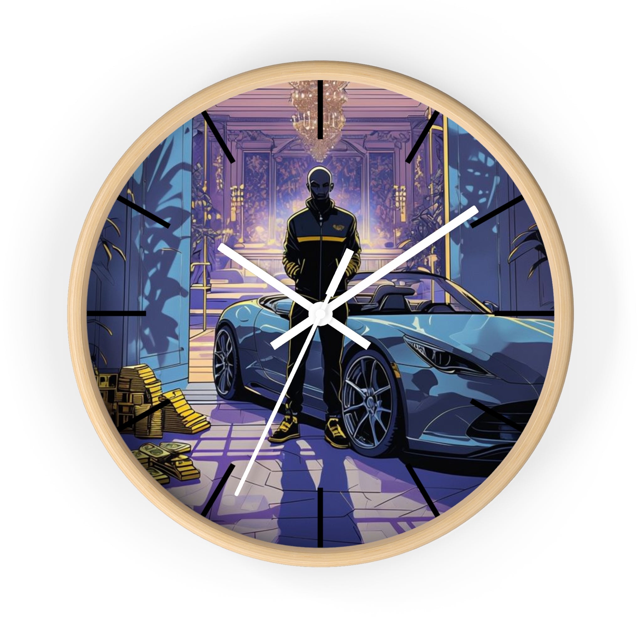 Luxury Sports Car Wall Clock — Modern Gangster Mansion Scene