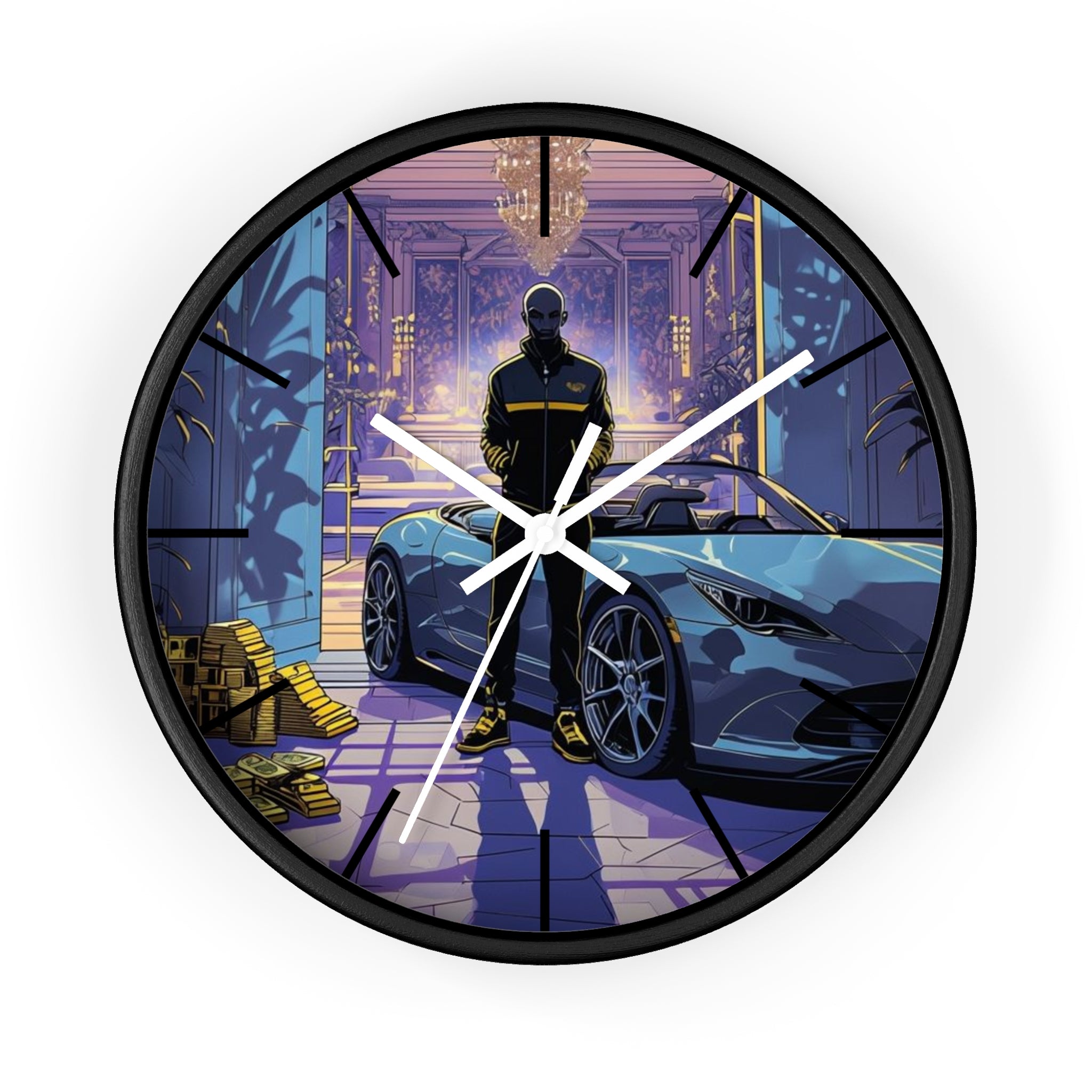 Luxury Sports Car Wall Clock — Modern Gangster Mansion Scene