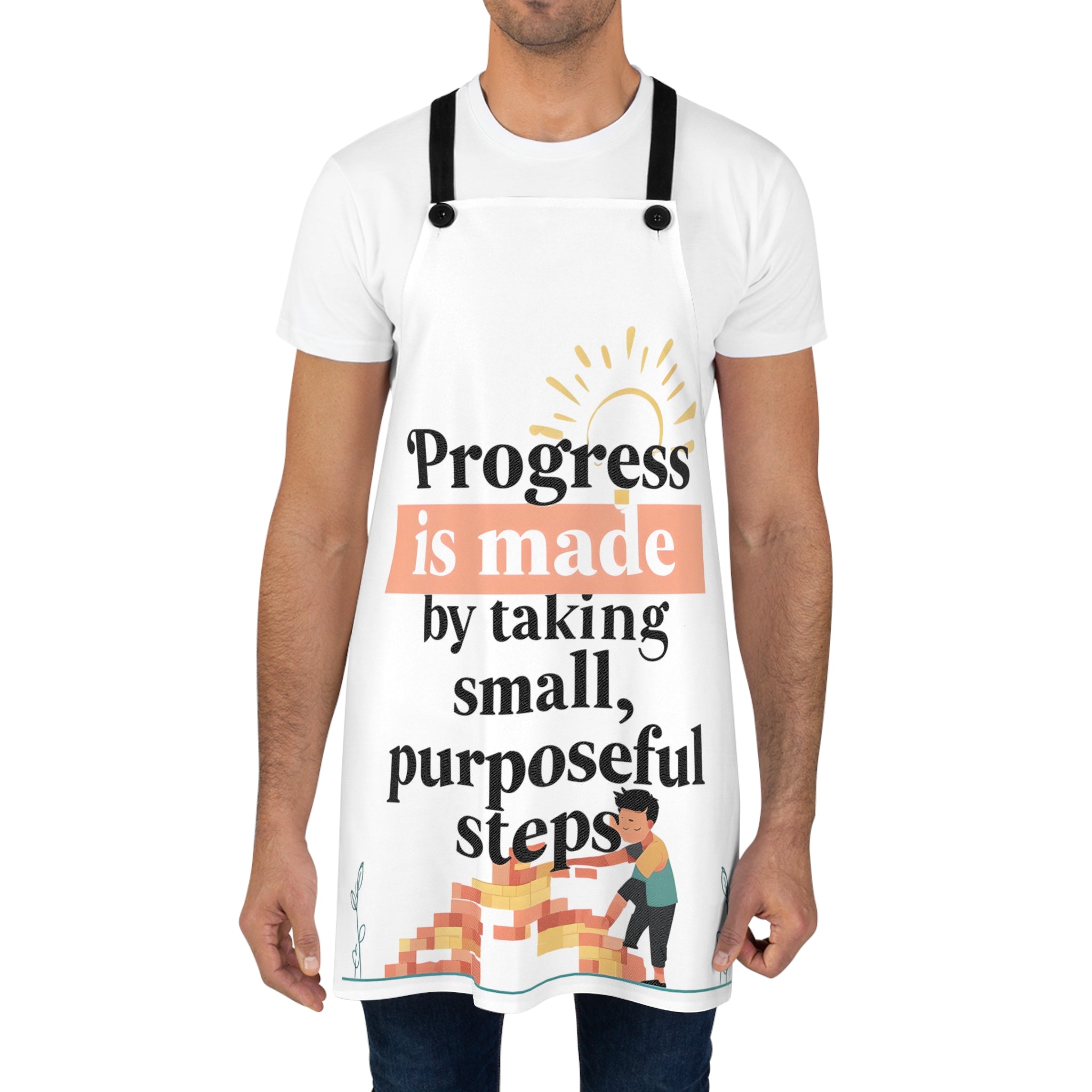 Motivational Kitchen Apron — “Progress is Made” Inspirational Cooking Apron
