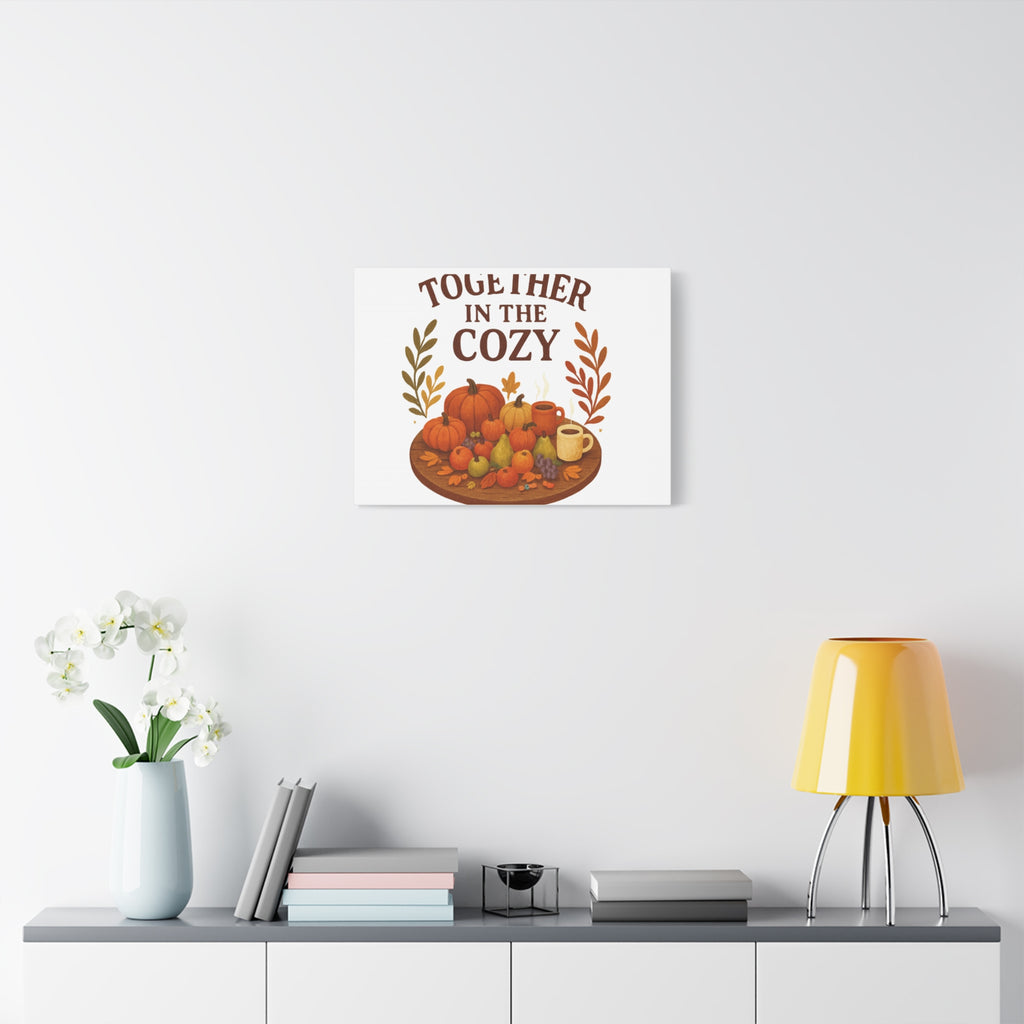 Fall Harvest Cozy Canvas Wall Art – "In The Cozy" Pumpkin & Coffee Autumn Decor