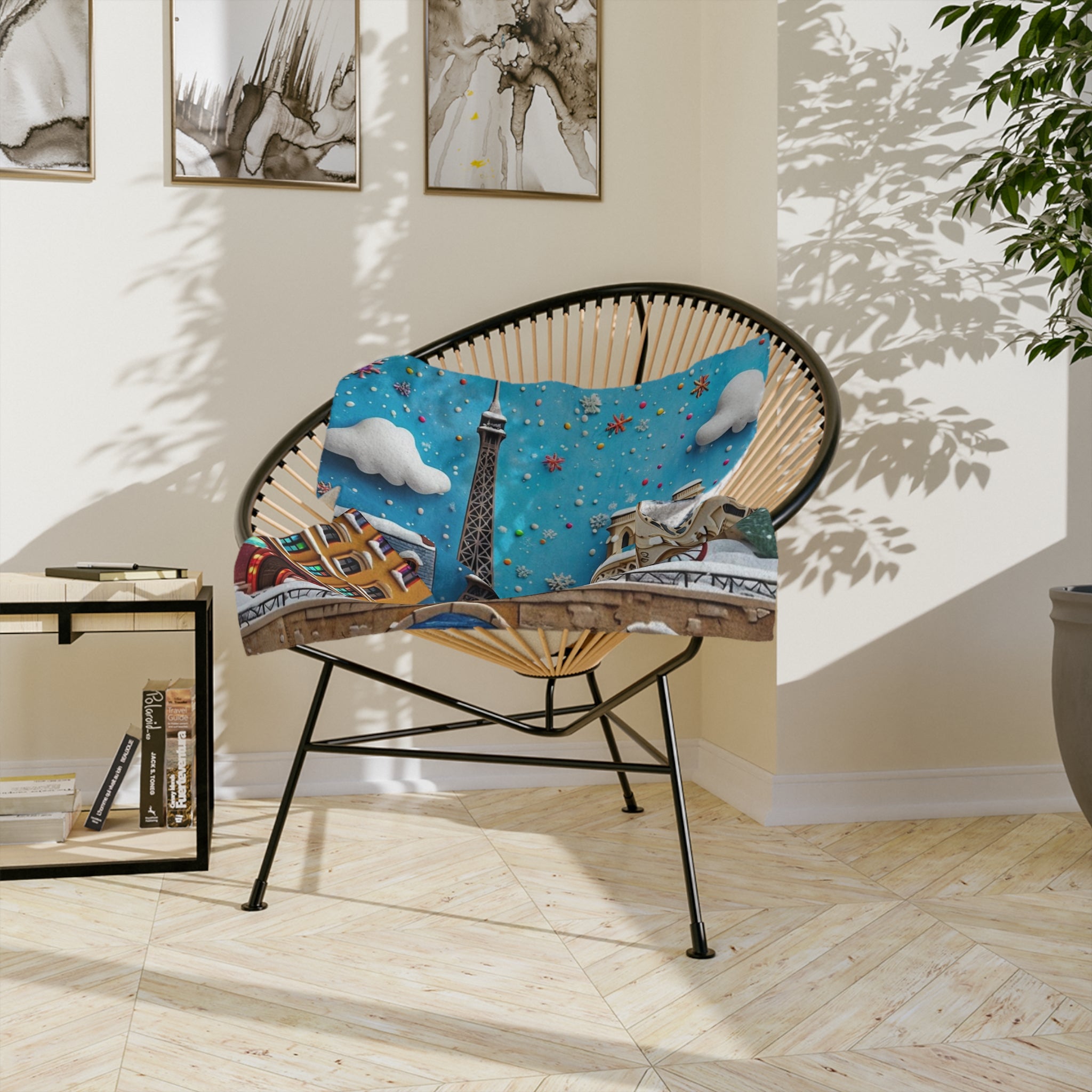 Christmas Paris Holiday Blanket — Eiffel Tower & Notre-Dame Winter Scene Velveteen Throw