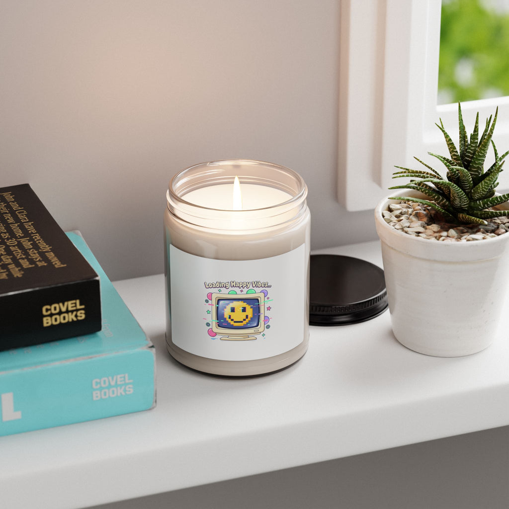Loading Happy Vibes Pixel Art Candle, Soy Jar | Y2K Retro Tech Nostalgia