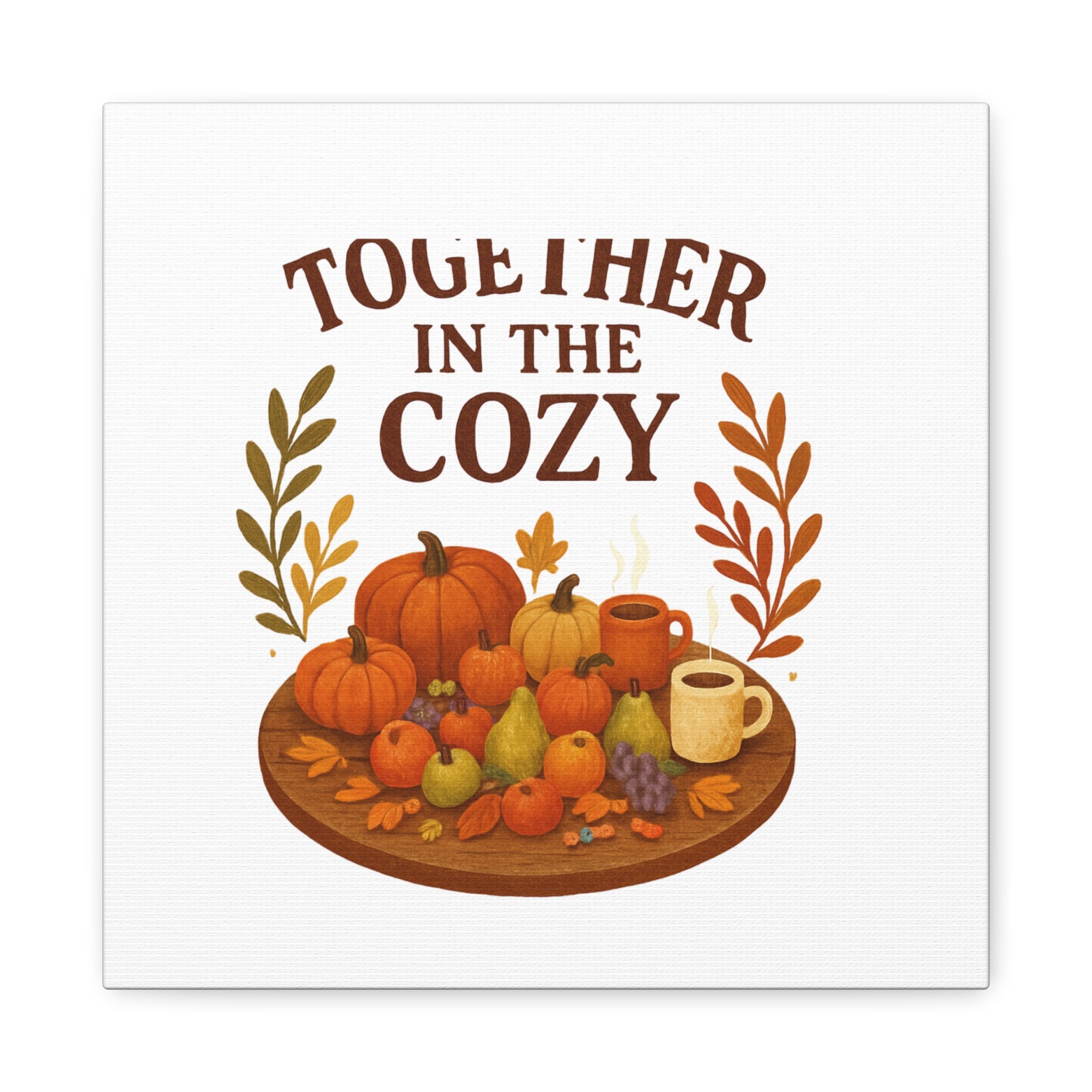 Fall Harvest Cozy Canvas Wall Art – "In The Cozy" Pumpkin & Coffee Autumn Decor