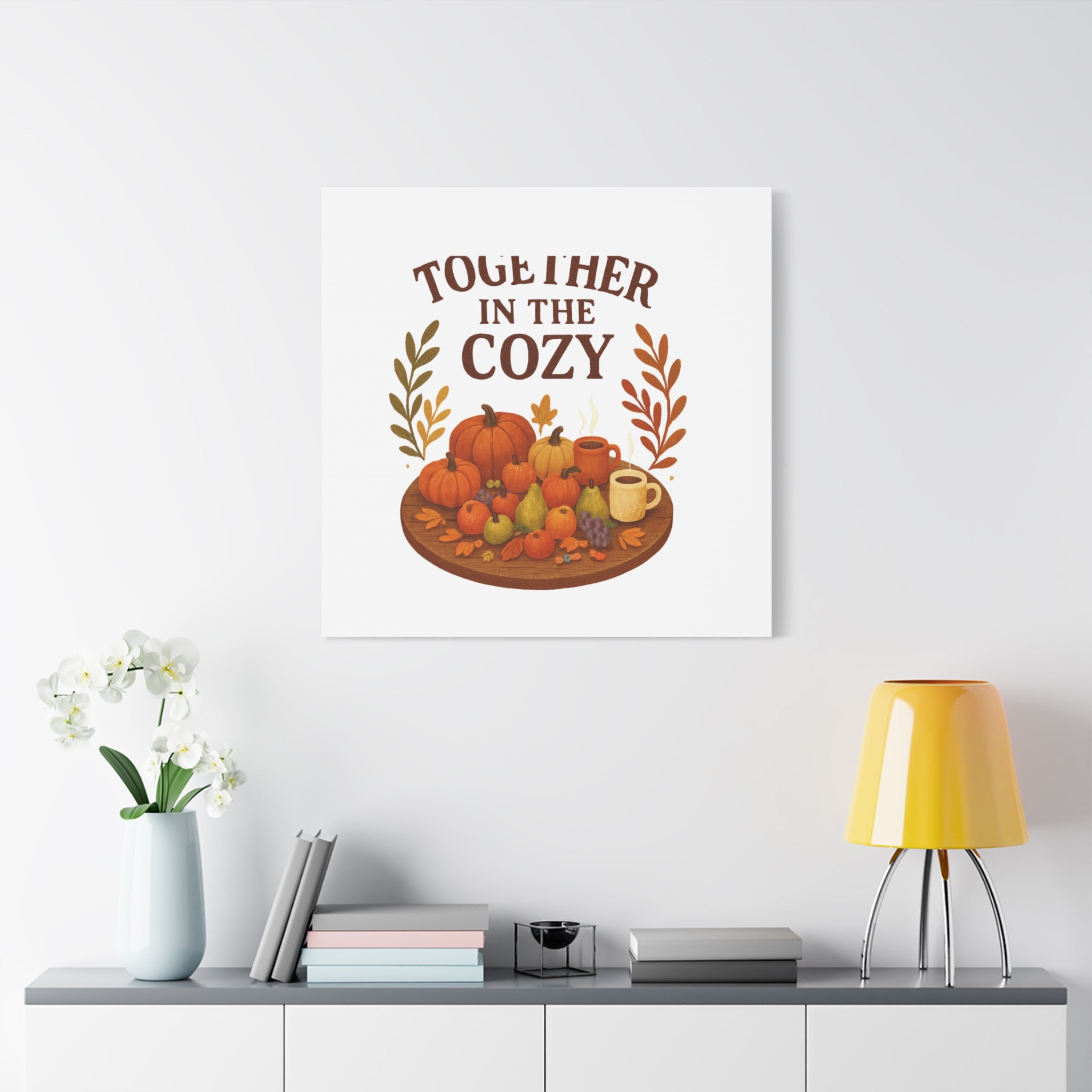 Fall Harvest Cozy Canvas Wall Art – "In The Cozy" Pumpkin & Coffee Autumn Decor