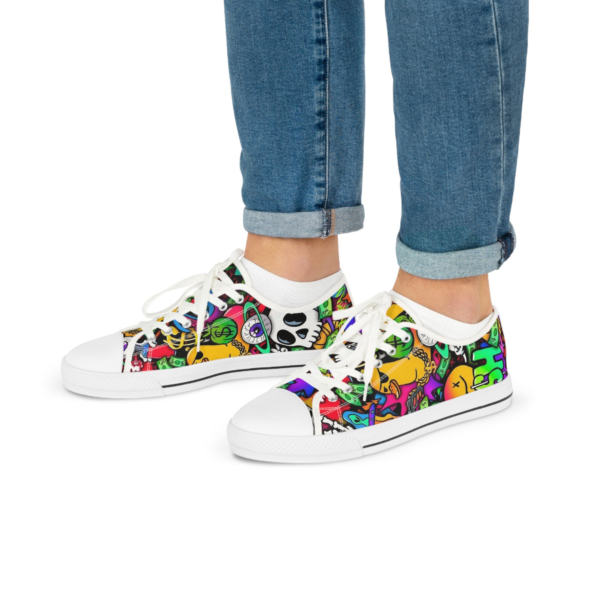 Men's Low Top Sneakers — Colorful Day of the Dead Skull Street Art Design
