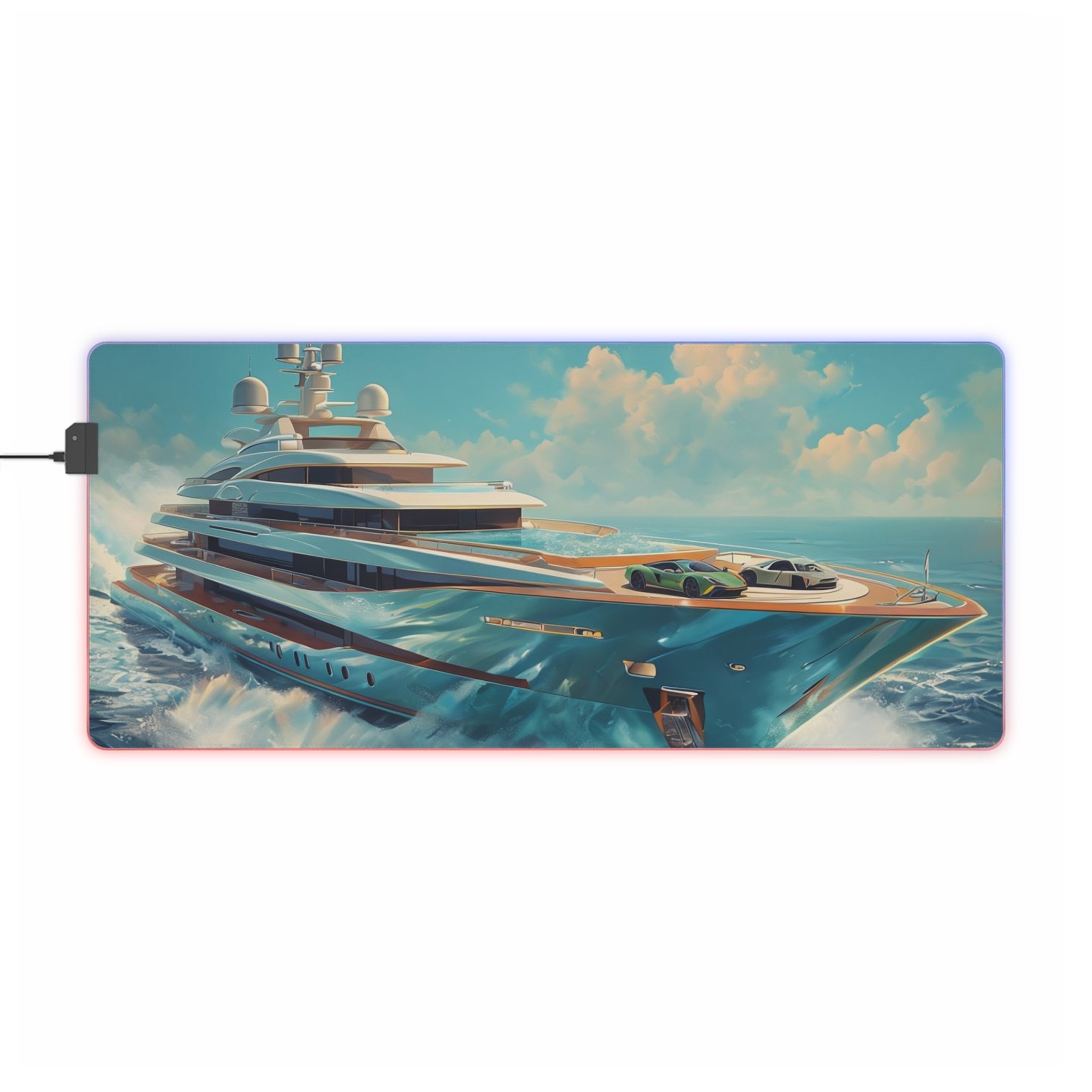 Yacht Sunrise LED Gaming Mouse Pad — XL RGB Desk Mat for Gamers & Streamers