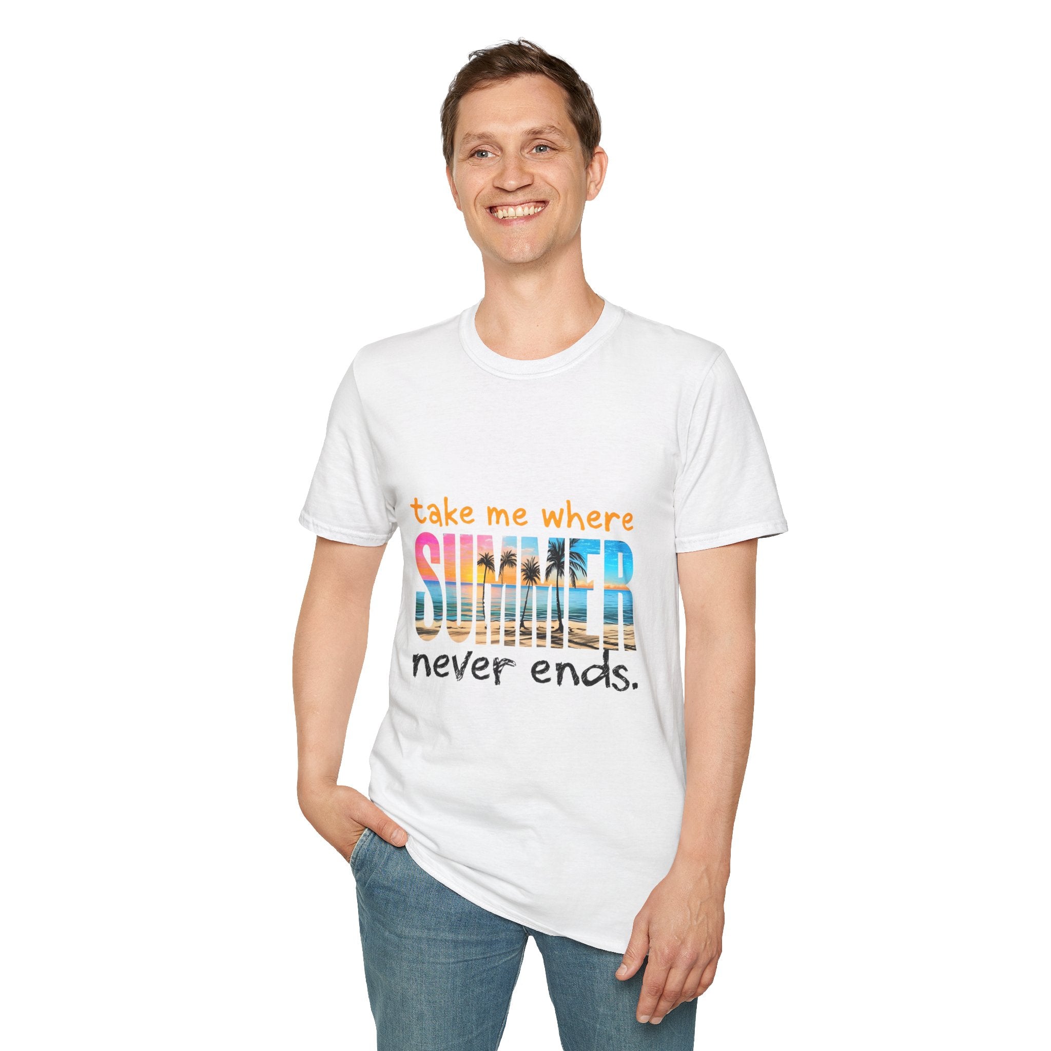 Summer Vibes Unisex T-Shirt | Take Me Where Summer Never Ends | Casual Wear, Vacation Shirt, Beach Tee, Gift Idea, Summer Collection