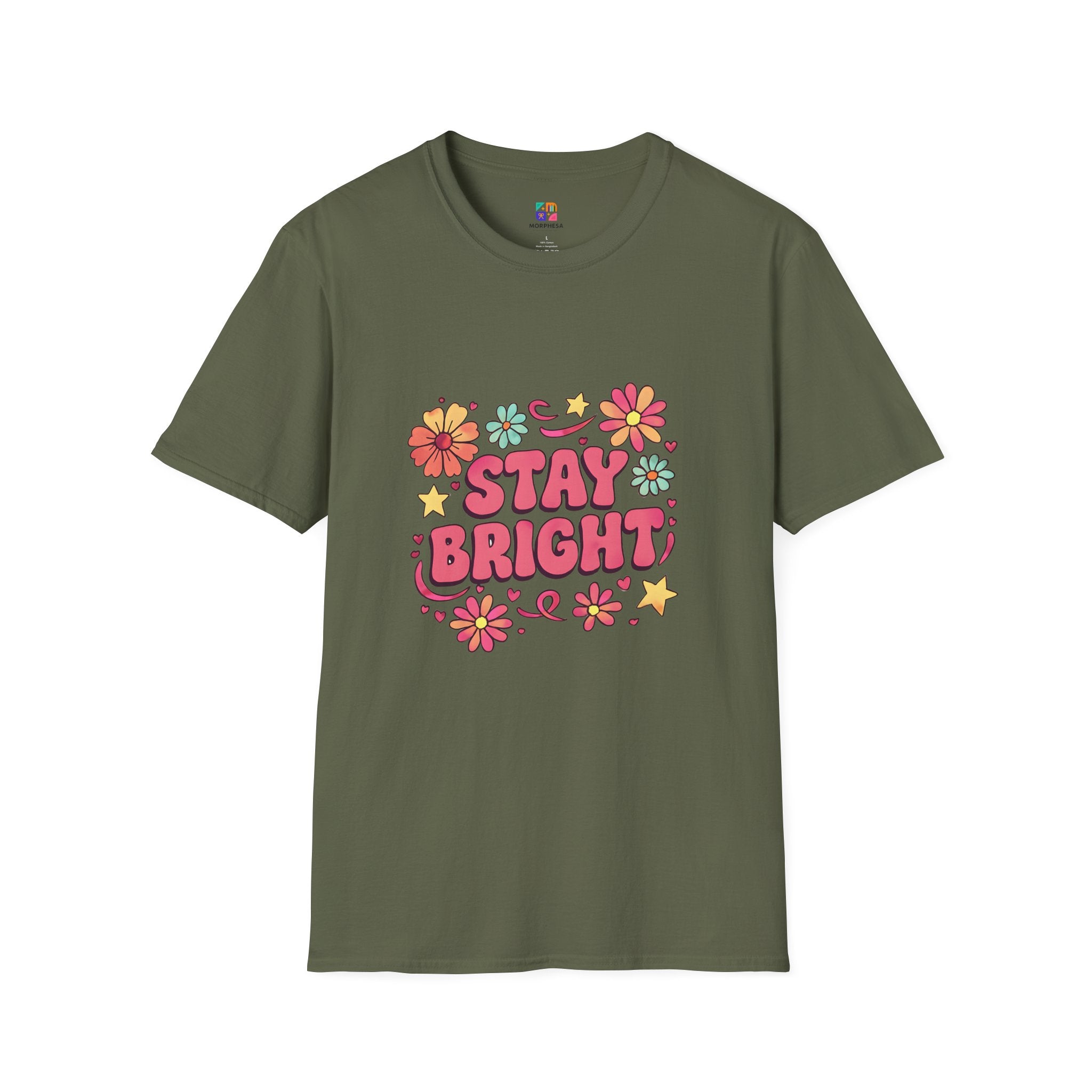 Stay Bright Floral Unisex T-Shirt, Positive Vibe Tee, Summer Casual Wear, Gift for Friends, Eco-Friendly Apparel