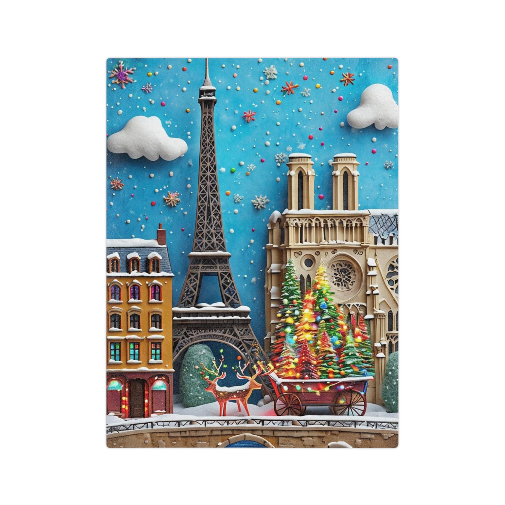 Christmas Paris Holiday Blanket — Eiffel Tower & Notre-Dame Winter Scene Velveteen Throw