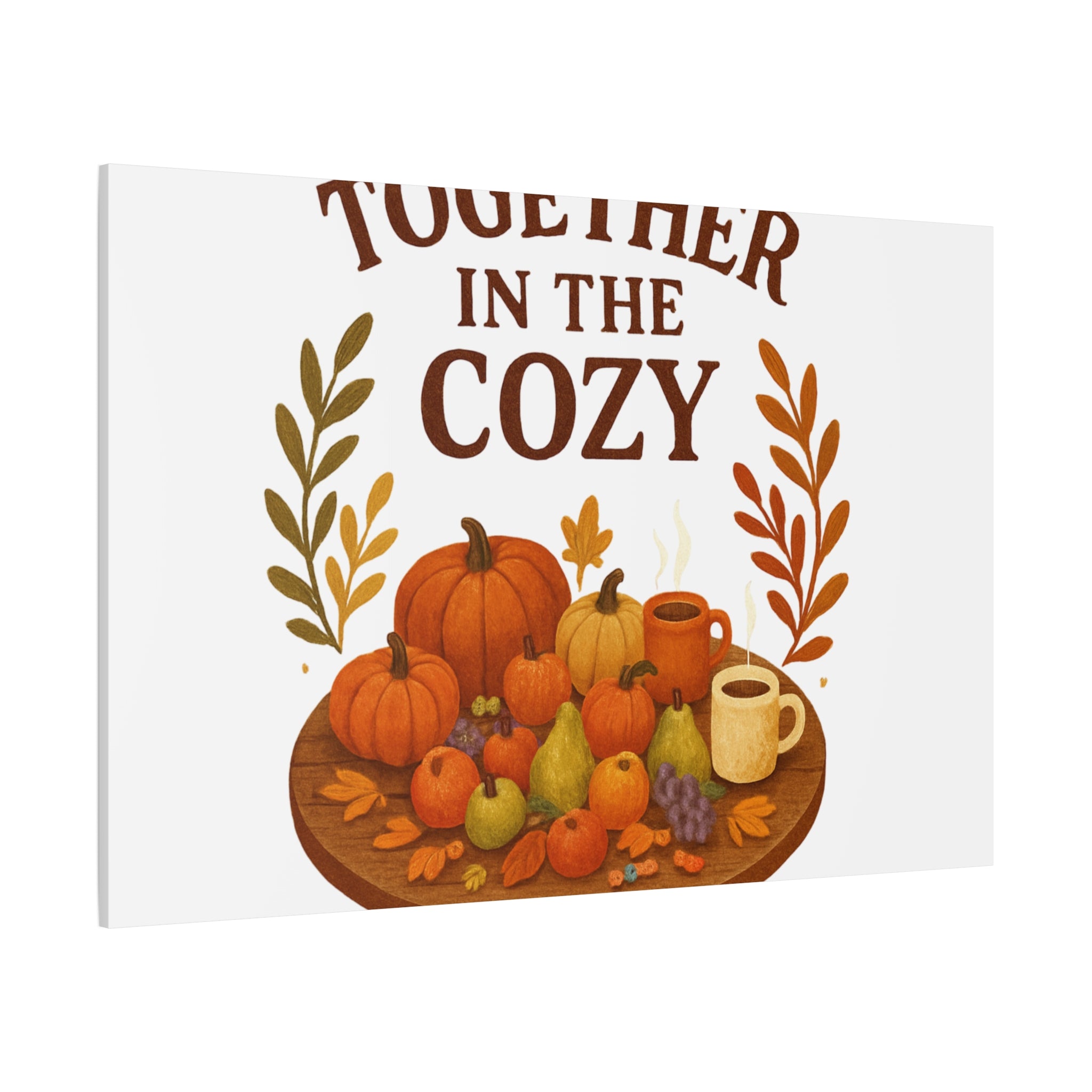 Fall Harvest Cozy Canvas Wall Art – "In The Cozy" Pumpkin & Coffee Autumn Decor