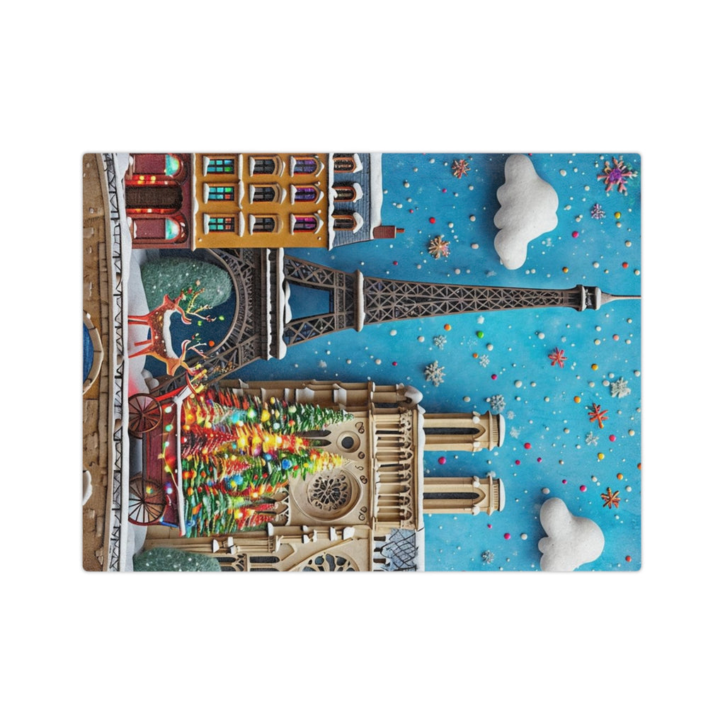 Christmas Paris Holiday Blanket — Eiffel Tower & Notre-Dame Winter Scene Velveteen Throw