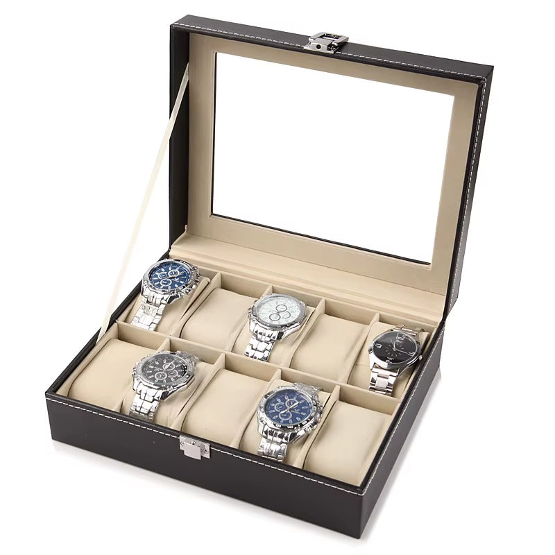 Luxurious Leather Watch Storage Case with Multiple Slots - The Perfect Organizer for Your Timepieces