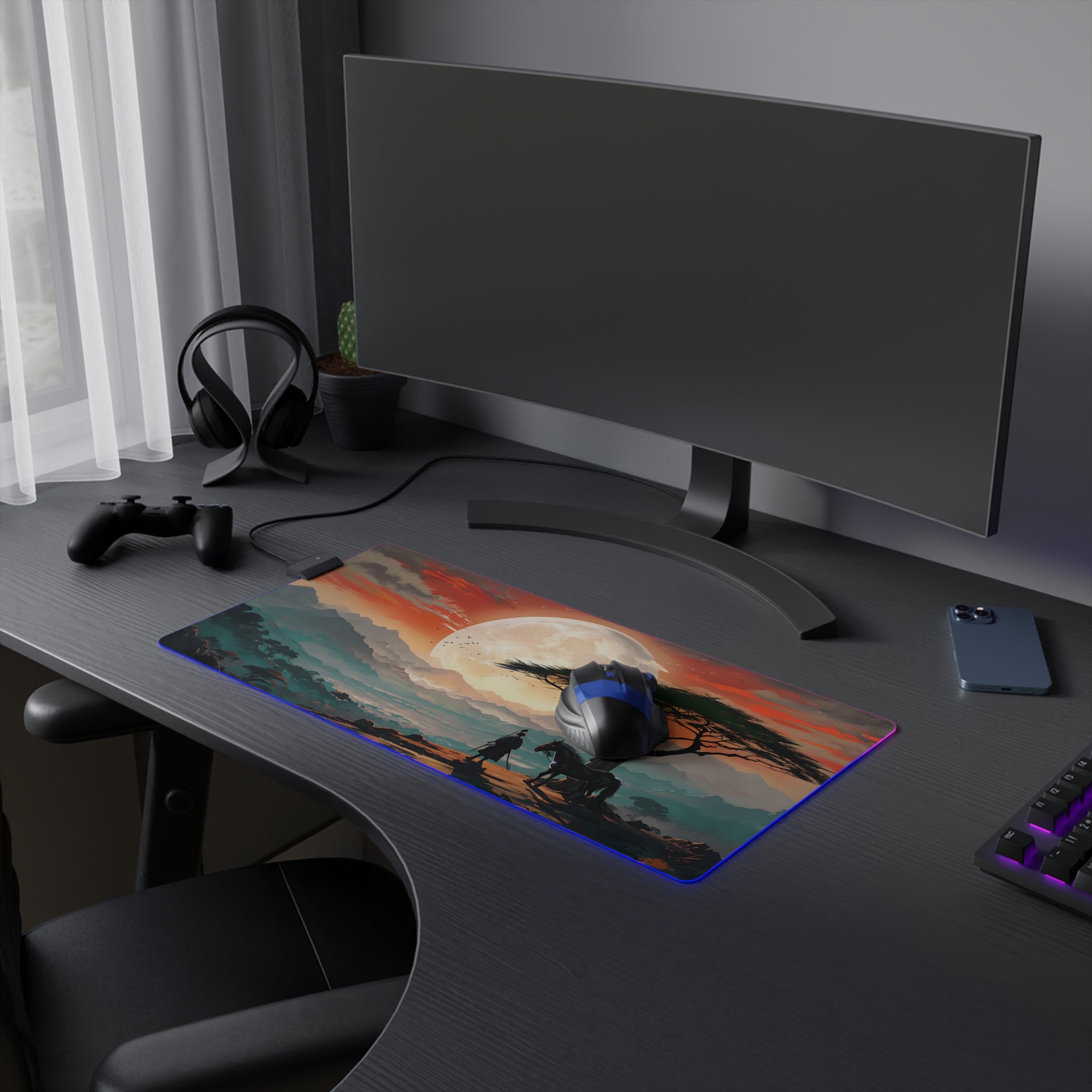 LED Gaming Mouse Pad with Vibrant Landscape Design, RGB Backlit Desk Decor, Gamer Gift, Home Office Accessory, Perfect for Gaming Setup