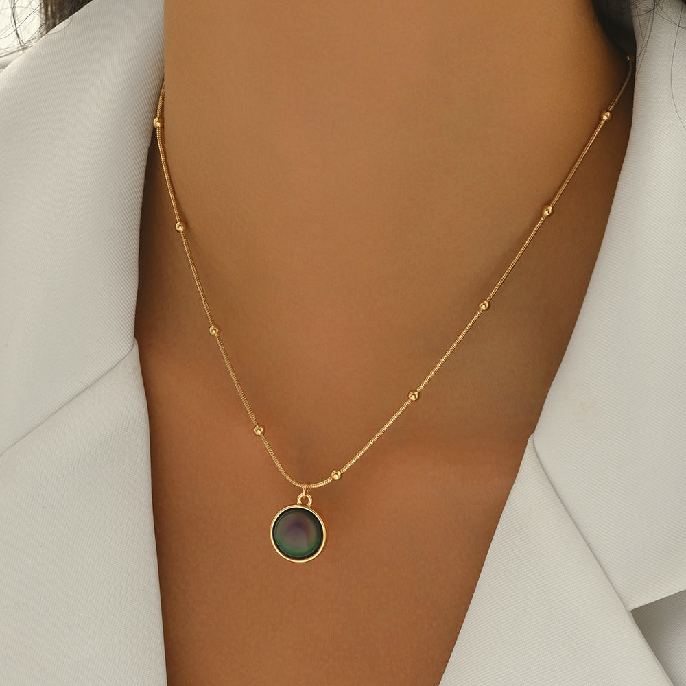 Elevate Your Style with the Lxalry 18K Gold-Plated Mood Responsive Necklace - Handmade Stainless Steel Jewelry with Color Shifting Resin Pendant, Perfect Gift for Women