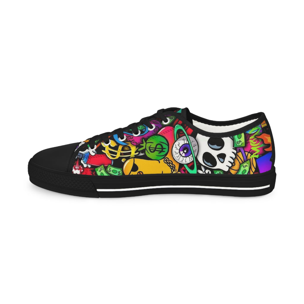 Men's Low Top Sneakers — Colorful Day of the Dead Skull Street Art Design
