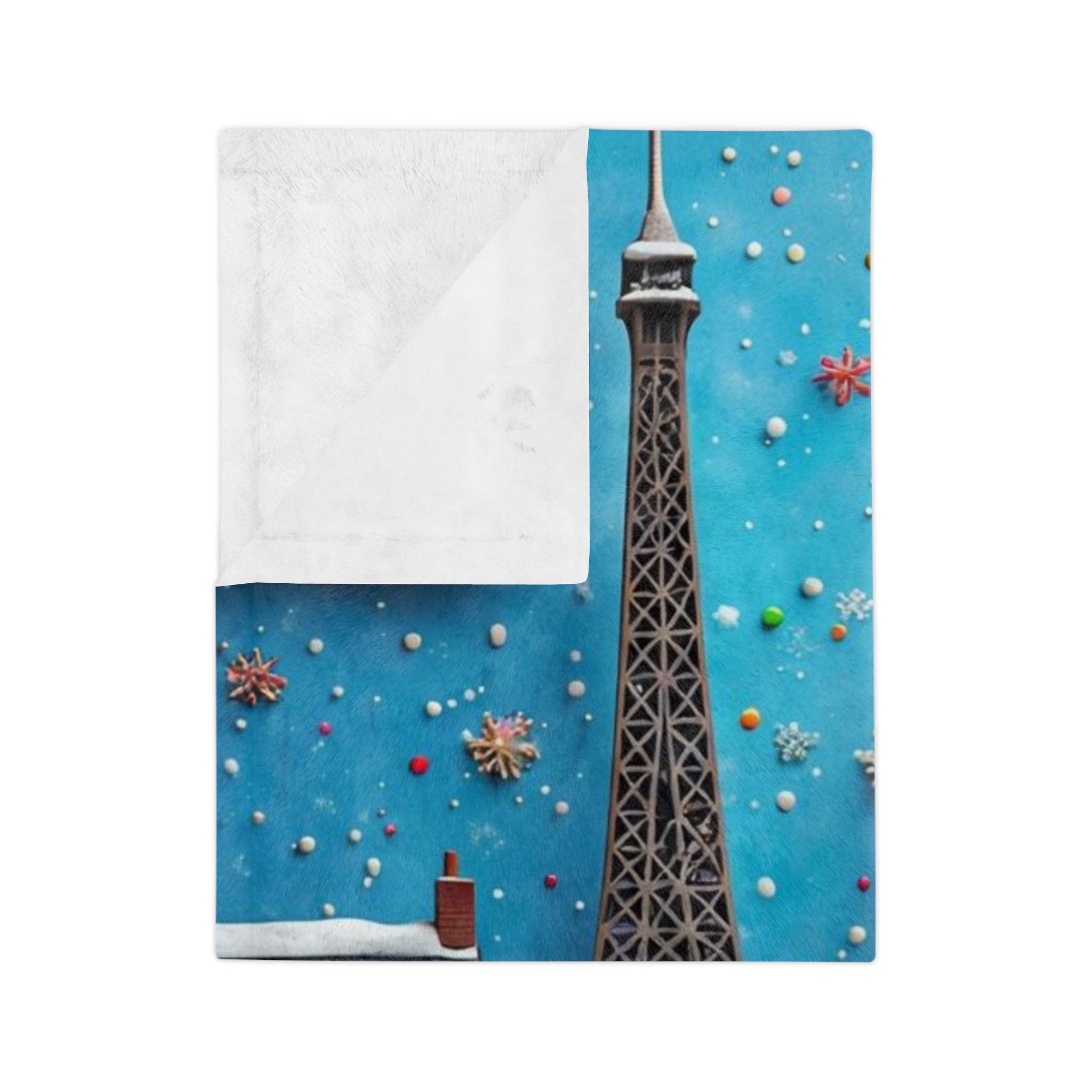 Christmas Paris Holiday Blanket — Eiffel Tower & Notre-Dame Winter Scene Velveteen Throw
