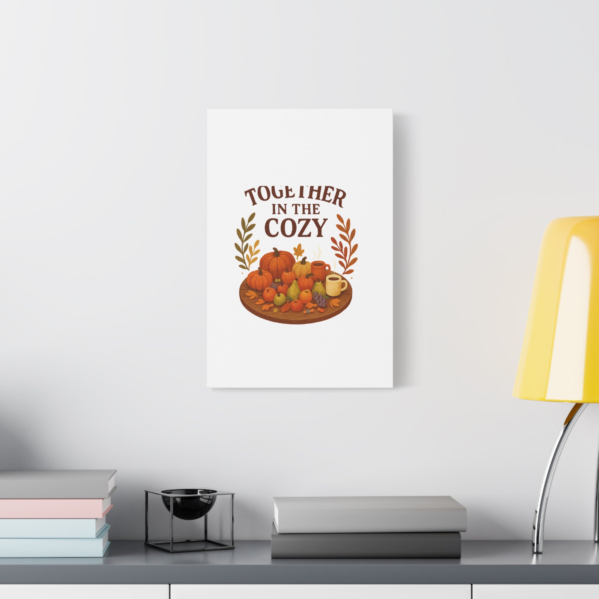 Fall Harvest Cozy Canvas Wall Art – "In The Cozy" Pumpkin & Coffee Autumn Decor