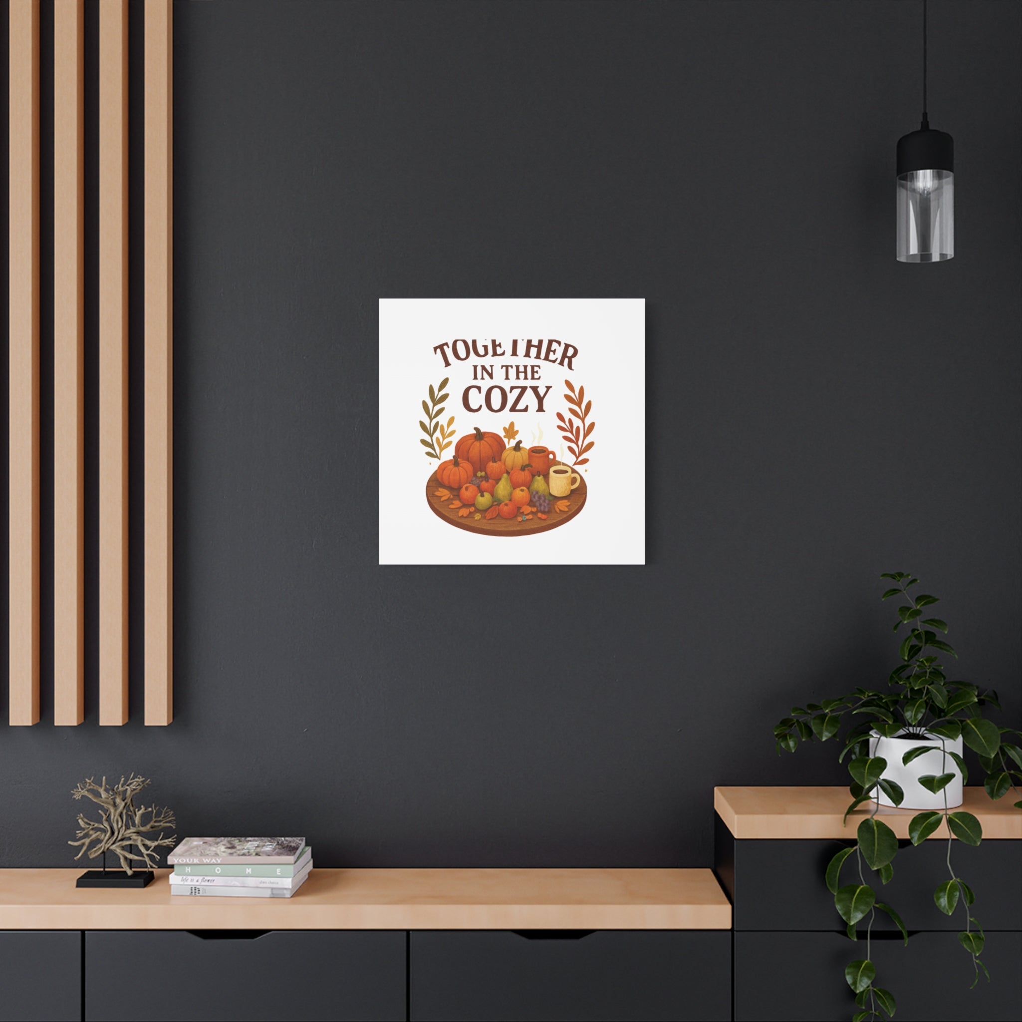 Fall Harvest Cozy Canvas Wall Art – "In The Cozy" Pumpkin & Coffee Autumn Decor