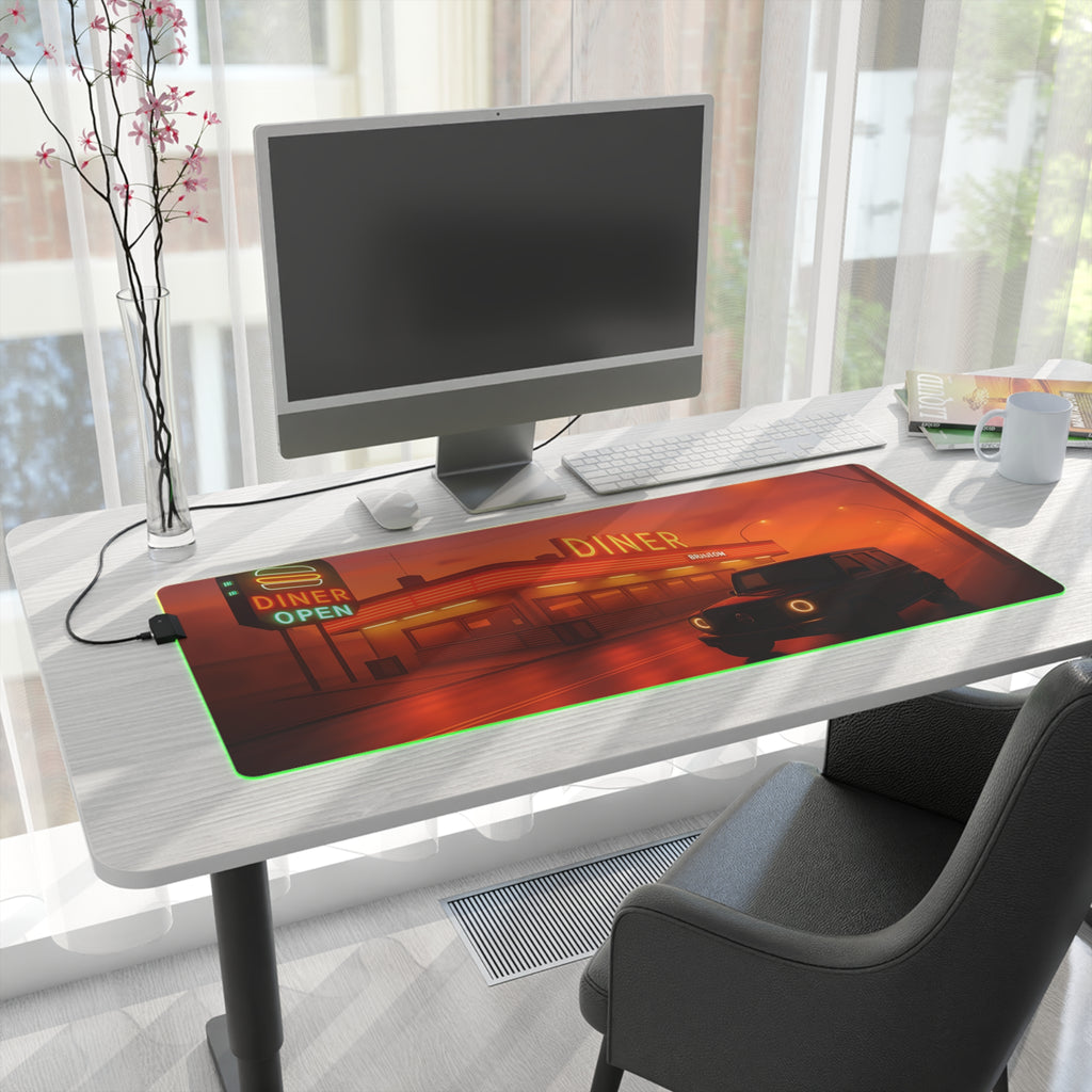 Retro Diner RGB Gaming Mouse Pad Neon LED Desk Mat Arcade Aesthetic Setup Gamer Gift Large Mousepad for Office and Desk Decor