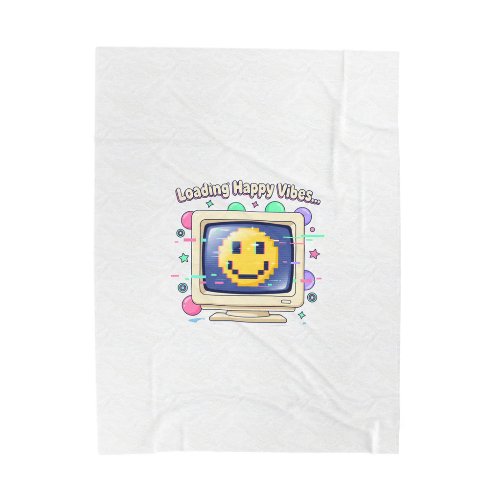 Loading Happy Vibes Retro OS Pixel Smiley Blanket | Y2K Retro Tech Nostalgia