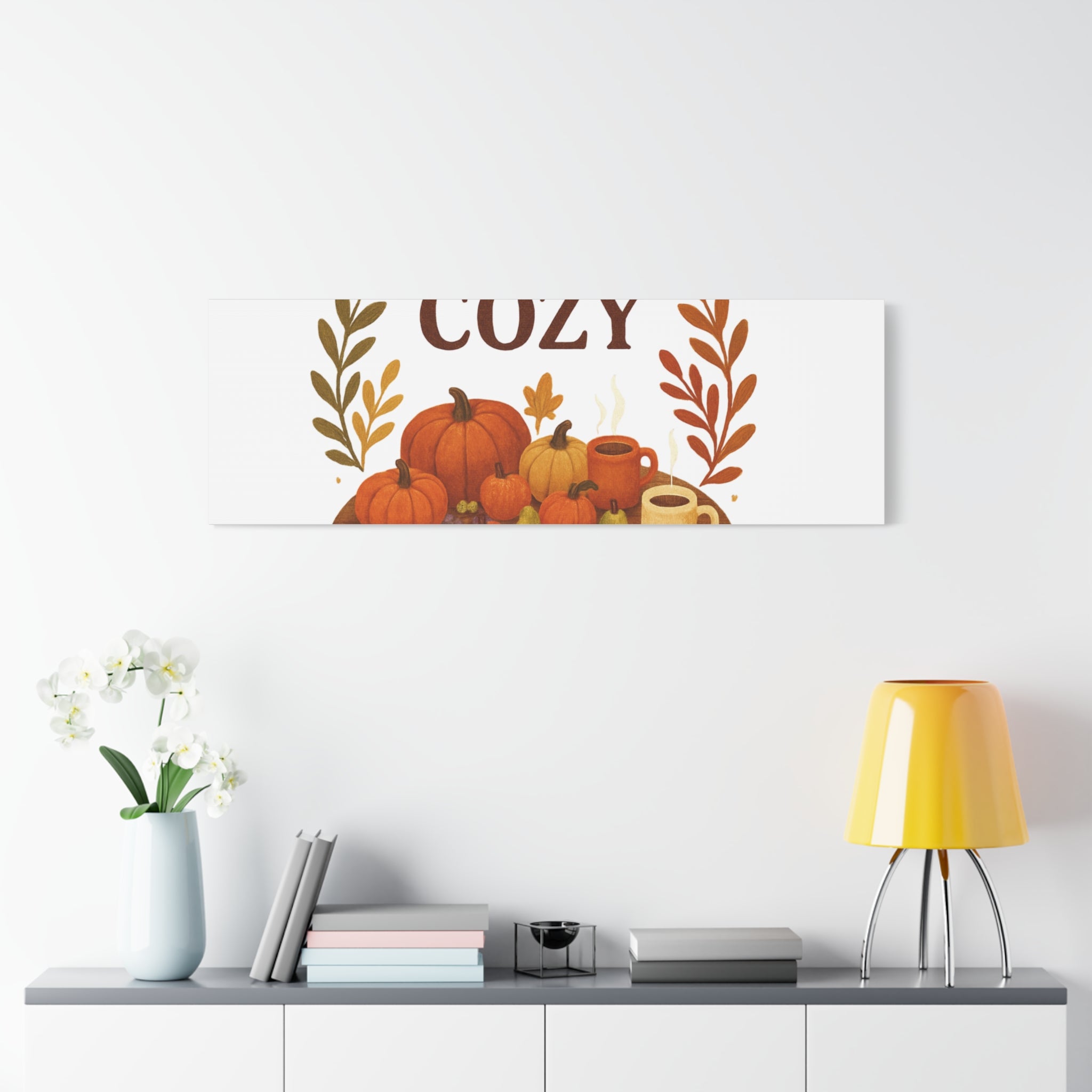 Fall Harvest Cozy Canvas Wall Art – "In The Cozy" Pumpkin & Coffee Autumn Decor