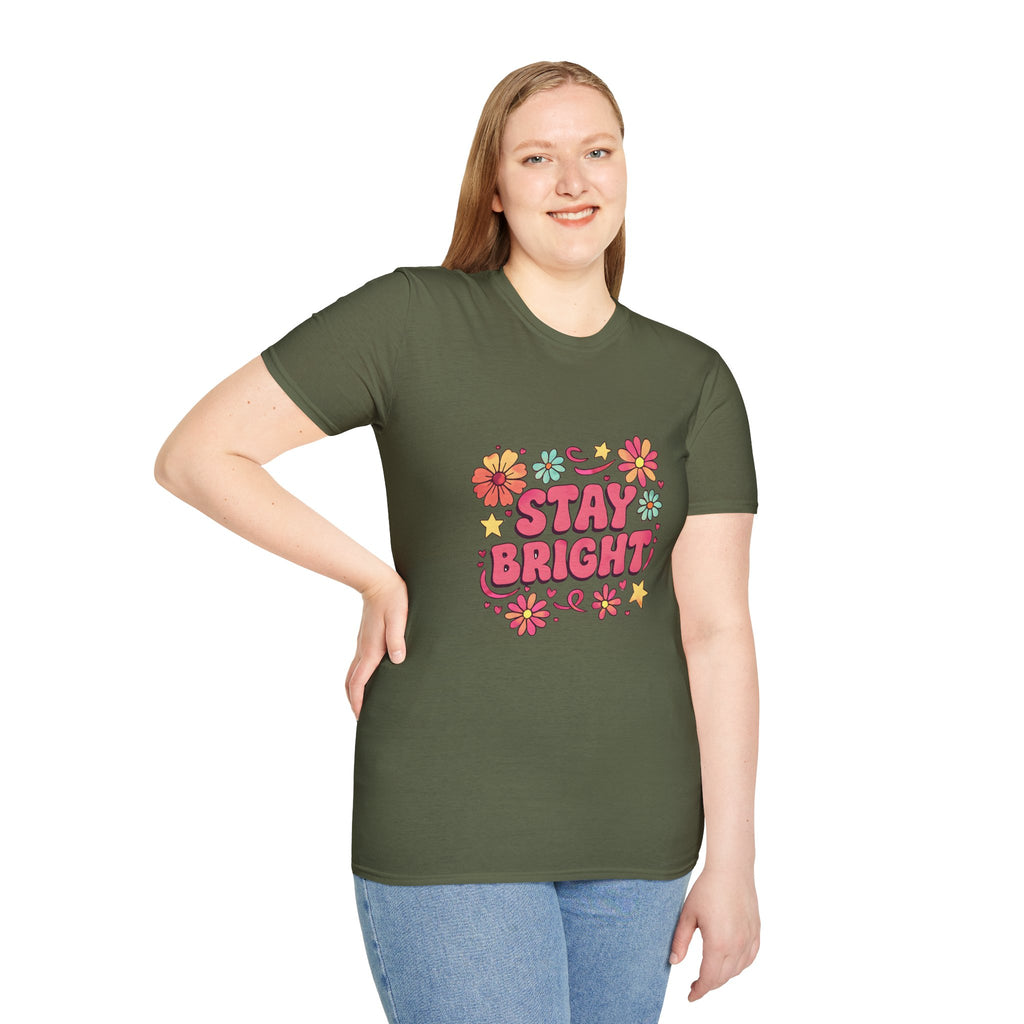 Stay Bright Floral Unisex T-Shirt, Positive Vibe Tee, Summer Casual Wear, Gift for Friends, Eco-Friendly Apparel