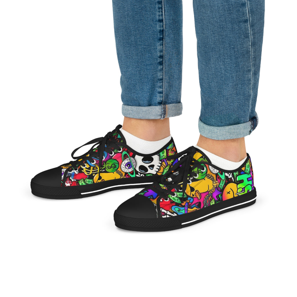 Men's Low Top Sneakers — Colorful Day of the Dead Skull Street Art Design