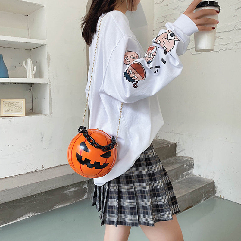 Spooktacular Halloween Pumpkin Handbags with Chain Strap - Fun and Functional Shoulder Bags for Kids and Adults