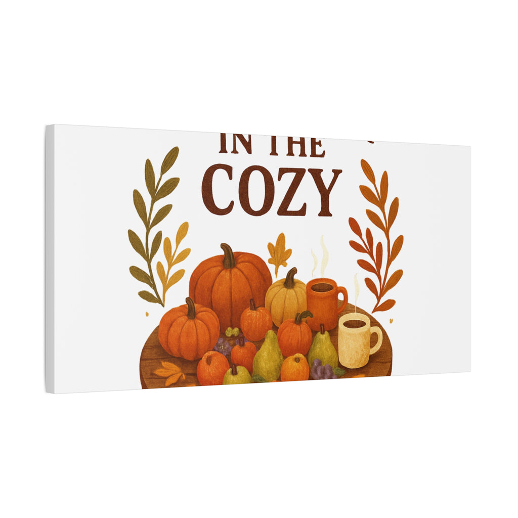 Fall Harvest Cozy Canvas Wall Art – "In The Cozy" Pumpkin & Coffee Autumn Decor