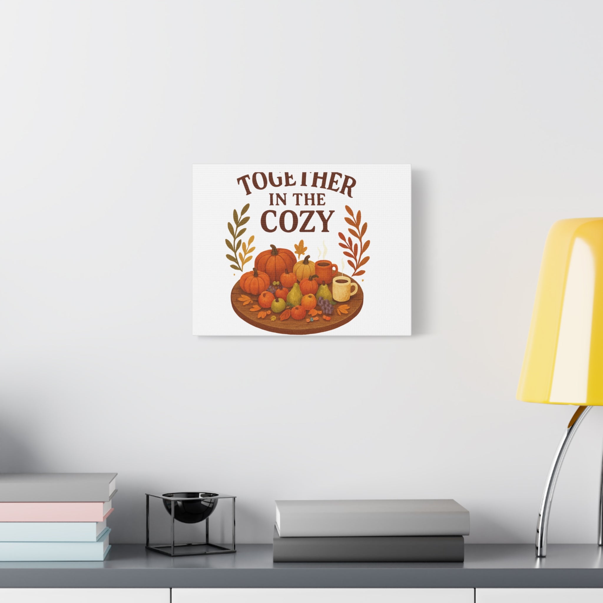 Fall Harvest Cozy Canvas Wall Art – "In The Cozy" Pumpkin & Coffee Autumn Decor