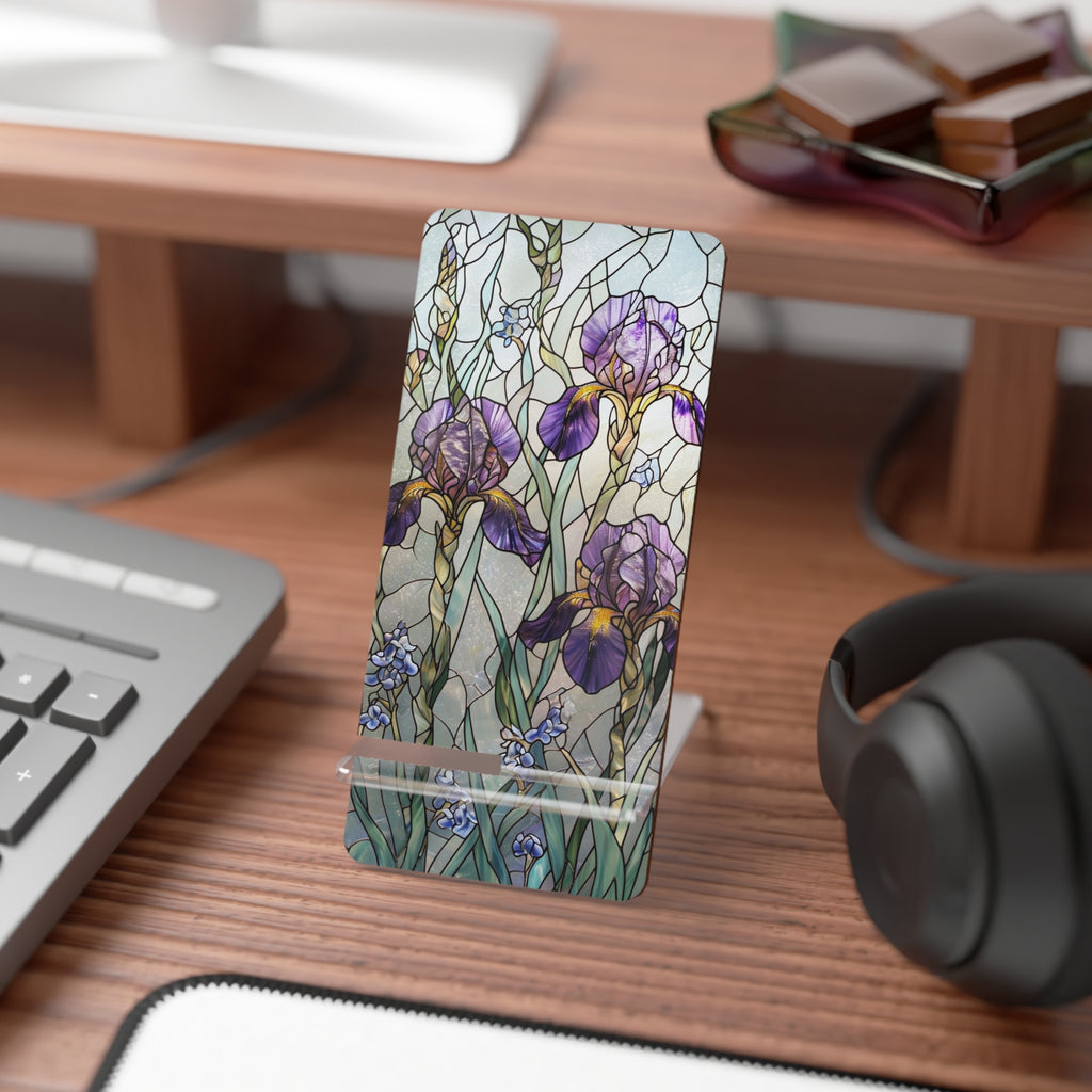 Stained Glass Smartphone Stand, Decorative Mobile Holder, Elegant Gift, Home Office Decor, Floral Design, Desk Accessory