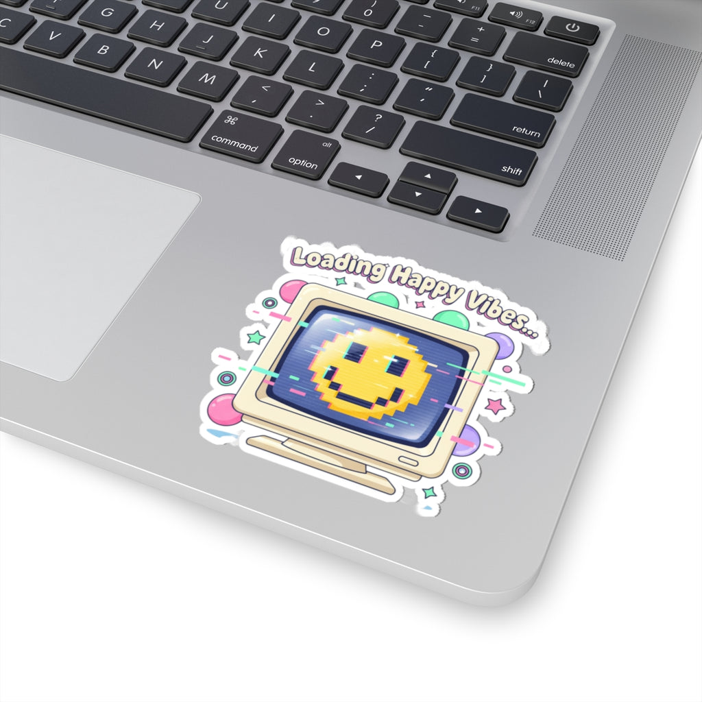 Loading Happy Vibes Pixel Monitor Sticker | Y2K Retro Tech Nostalgia