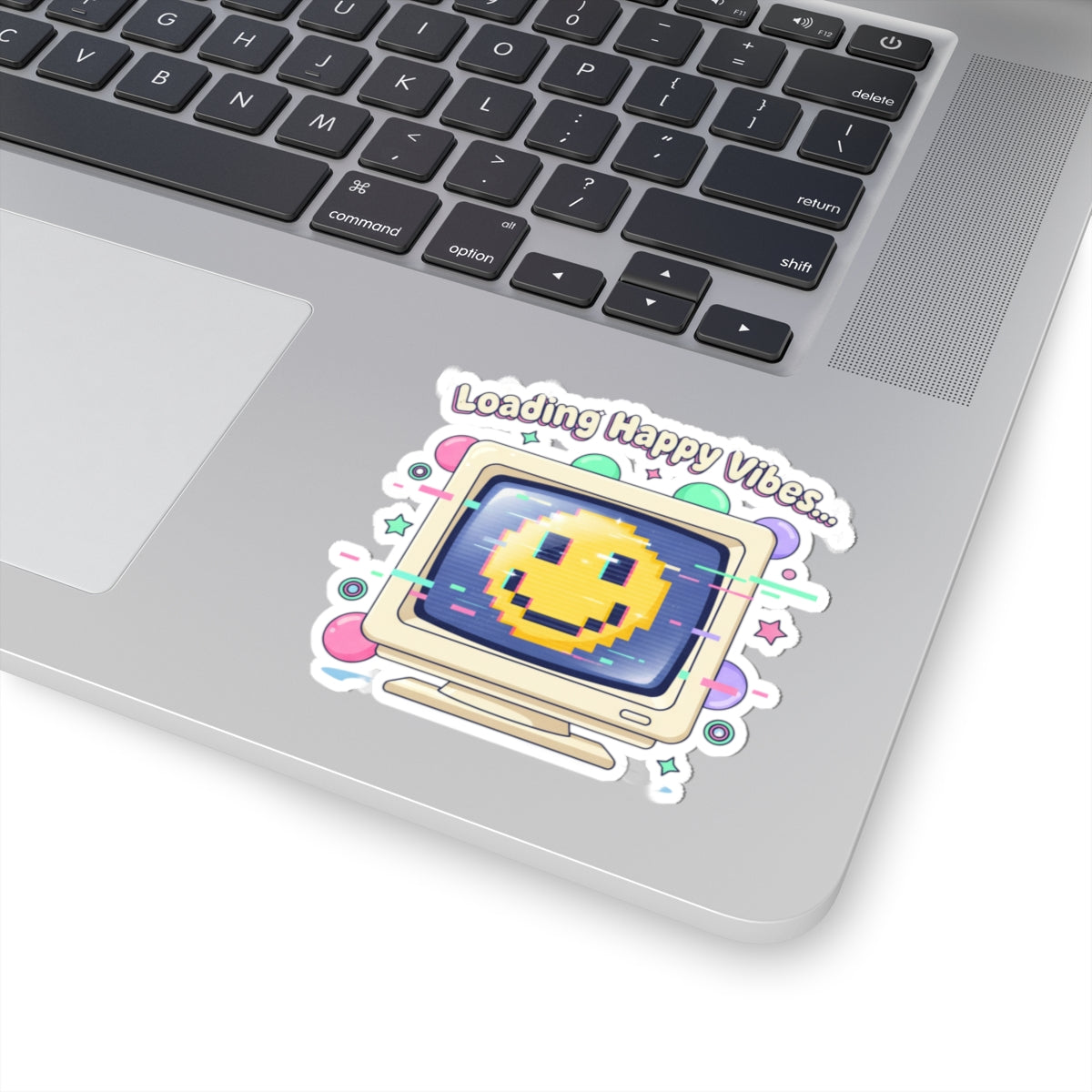 Loading Happy Vibes Pixel Monitor Sticker | Y2K Retro Tech Nostalgia