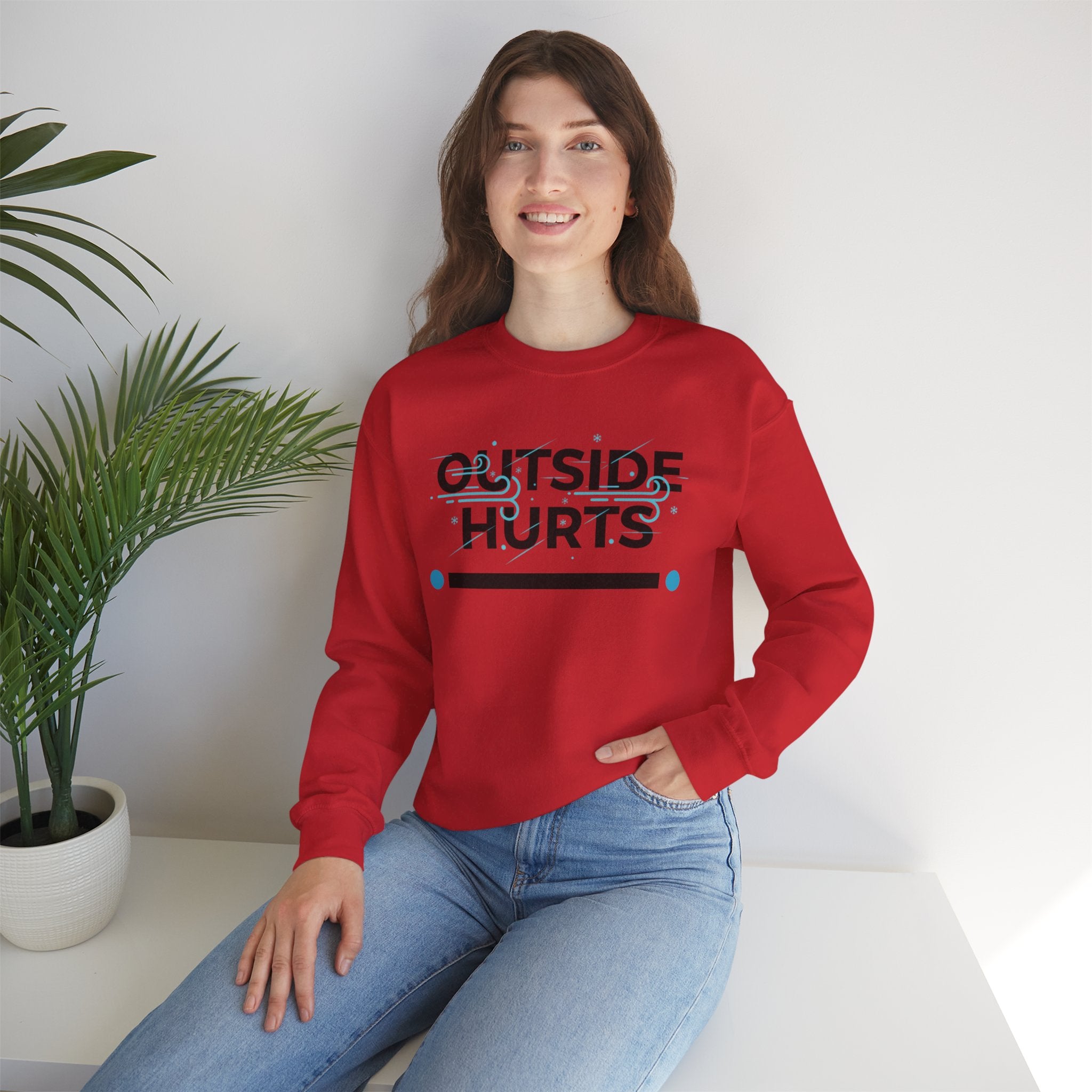 OUTSIDE HURTS Sweatshirt | Winter meme, Cold humor minimalist crewneck