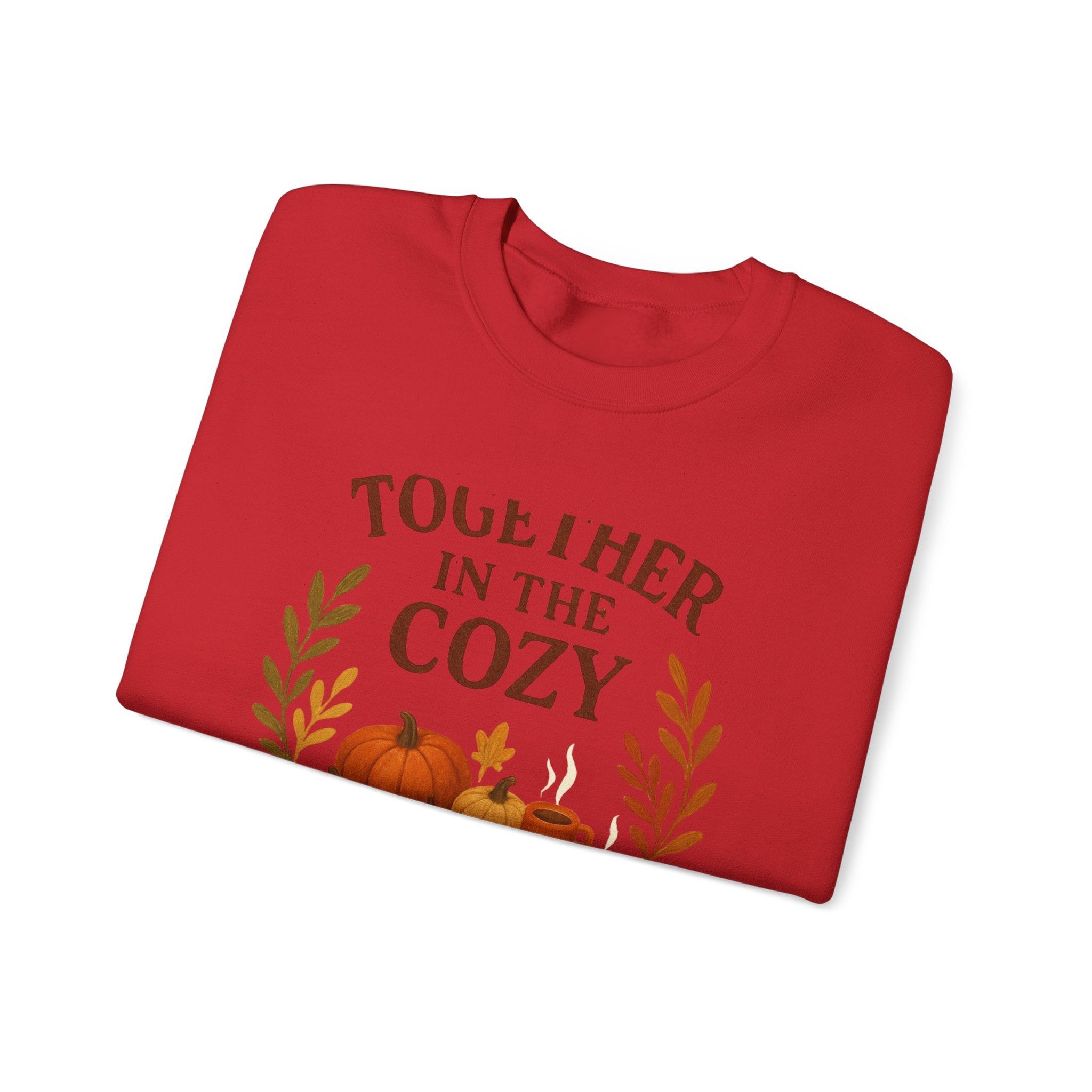 Cozy Fall Sweatshirt — "Together in the Cozy" Pumpkin & Mug Crewneck