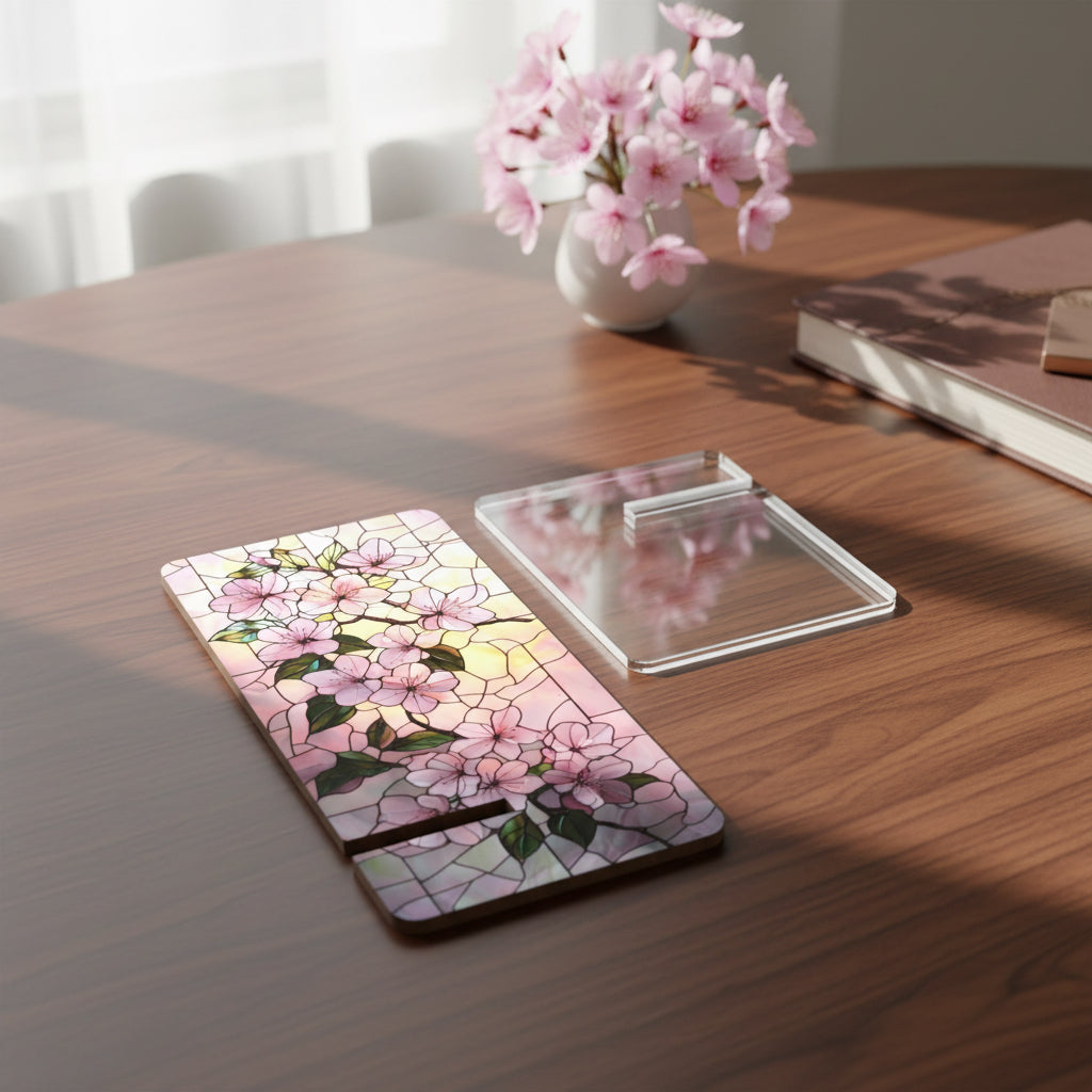 Floral Smartphone Stand, Cell Phone Holder, Stained Glass Design, Decorative Desk Accessory, Gift for Her
