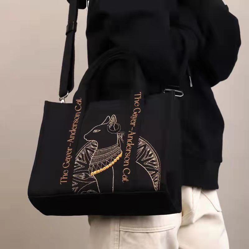Chic Cat Embroidered Canvas Shoulder Bag - Perfect Messenger Crossbody for Students & Everyday Use