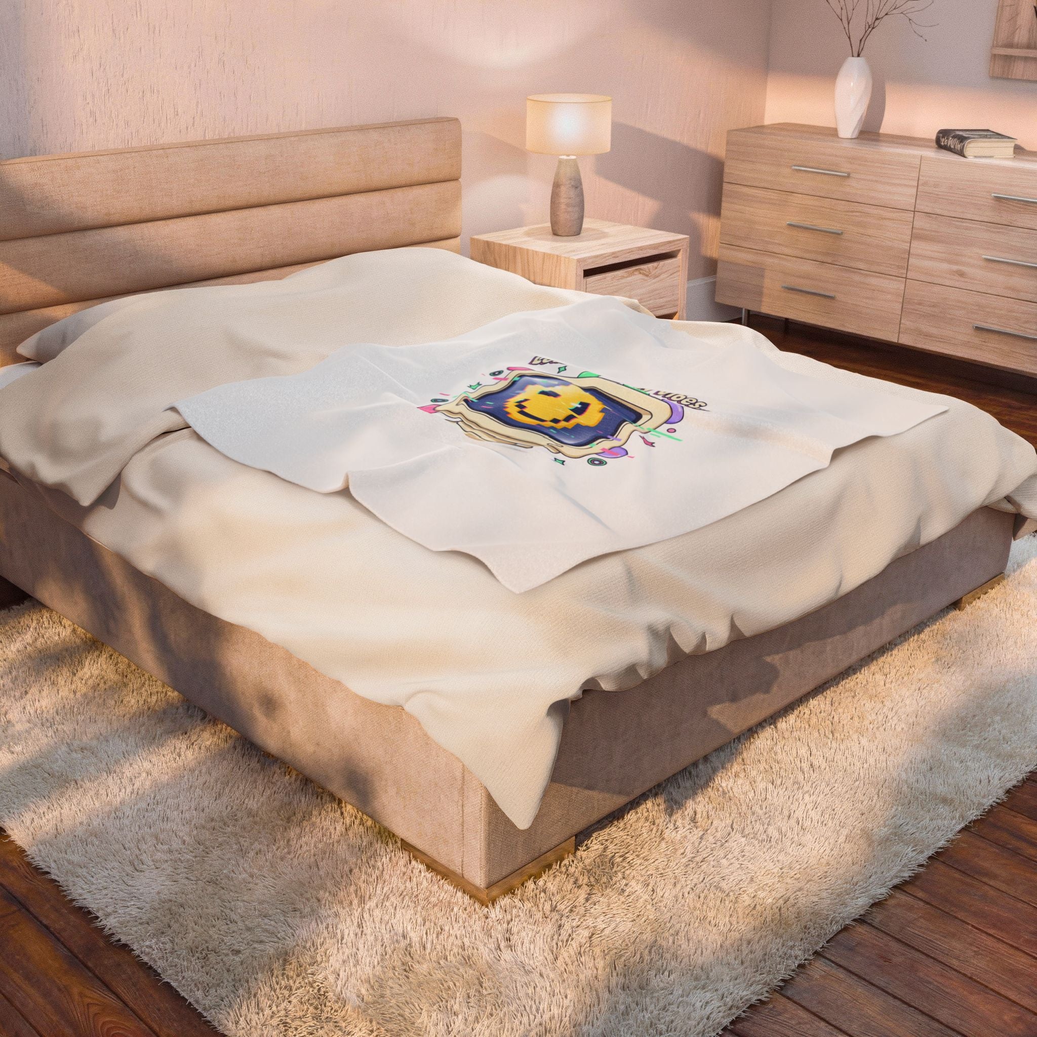 Loading Happy Vibes Retro OS Pixel Smiley Blanket | Y2K Retro Tech Nostalgia